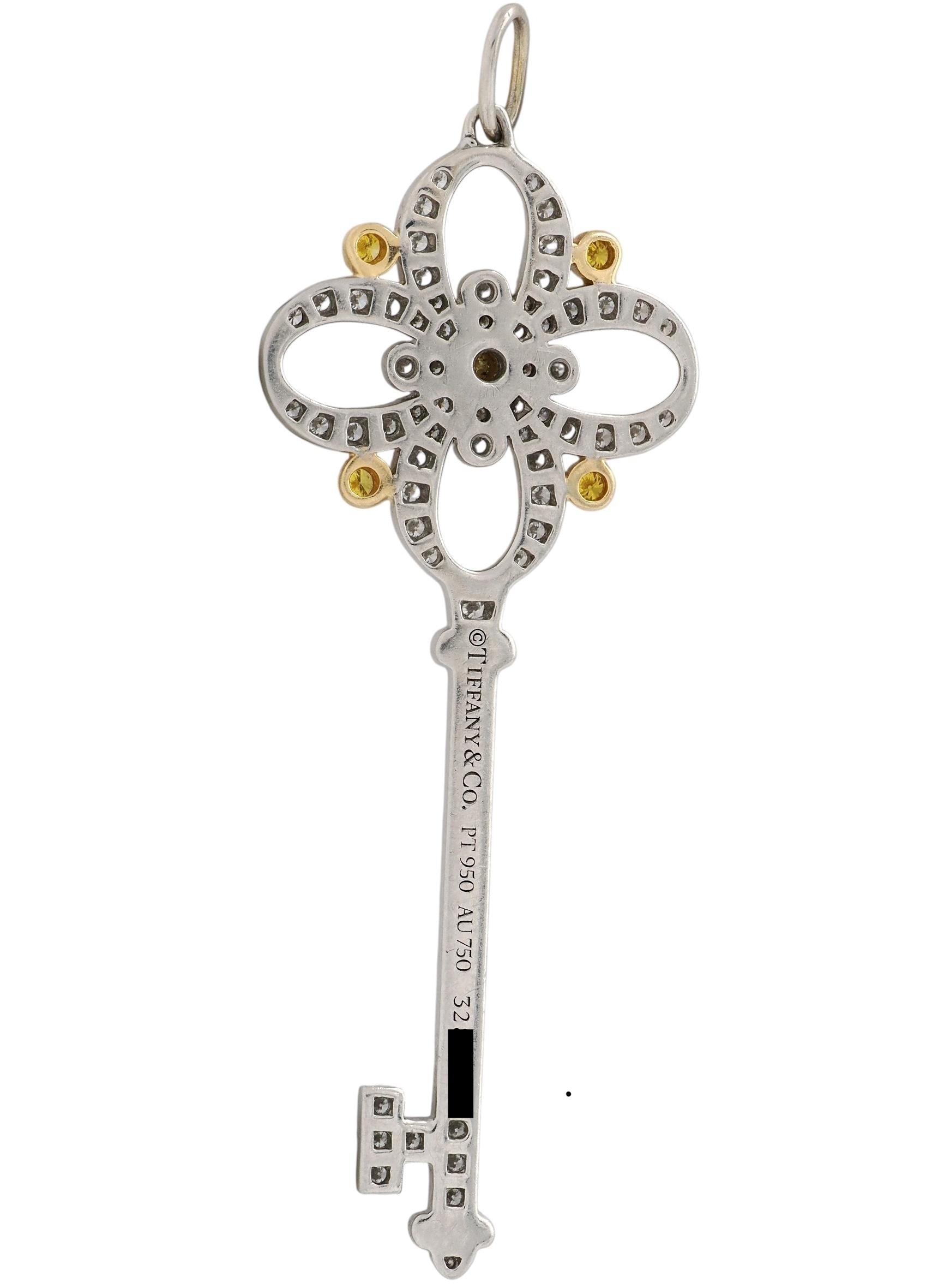 Tiffany & Co. Fancy Diamond 18 Karat Yellow Gold Platinum Victoria Key Pendant
