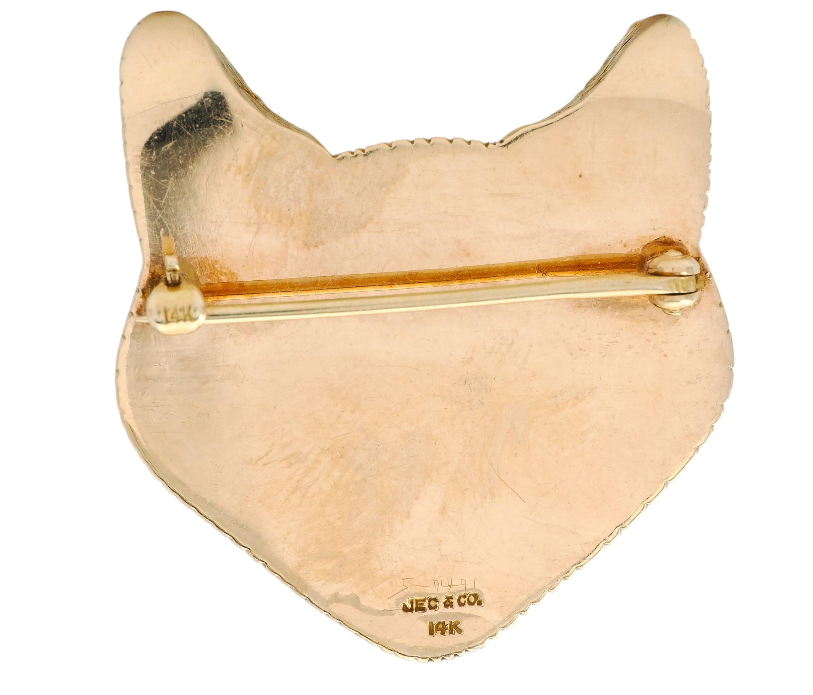 J. E. Caldwell Art Nouveau Ruby 14 Karat Yellow Gold Antique Wolf Head Brooch