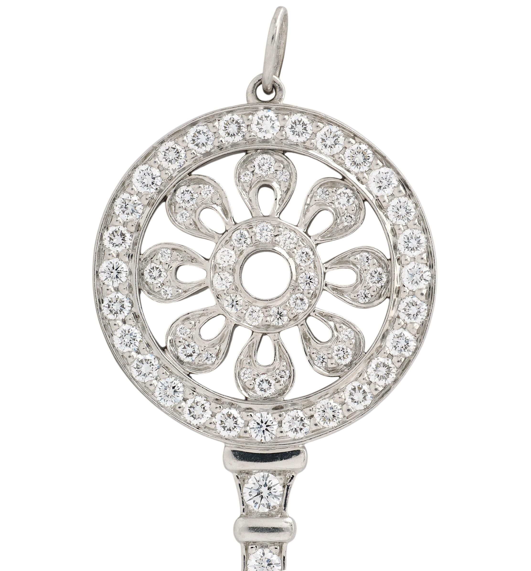Tiffany & Co. 2010's Diamond Platinum Contemporary Petals Key Pendant