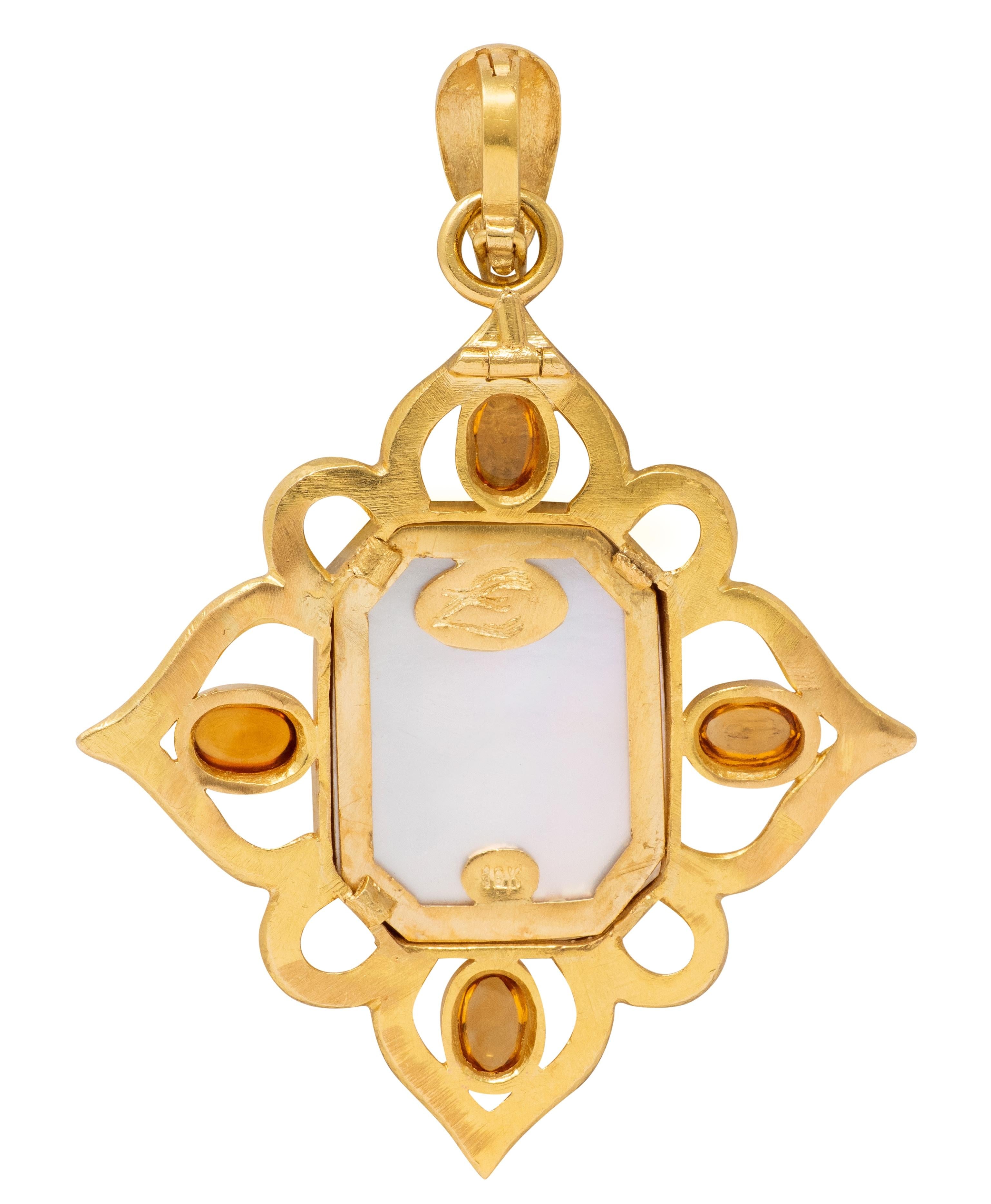 Elizabeth Locke 1990's Citrine 18K Yellow Gold Vintage Mythical Intaglio Pendant