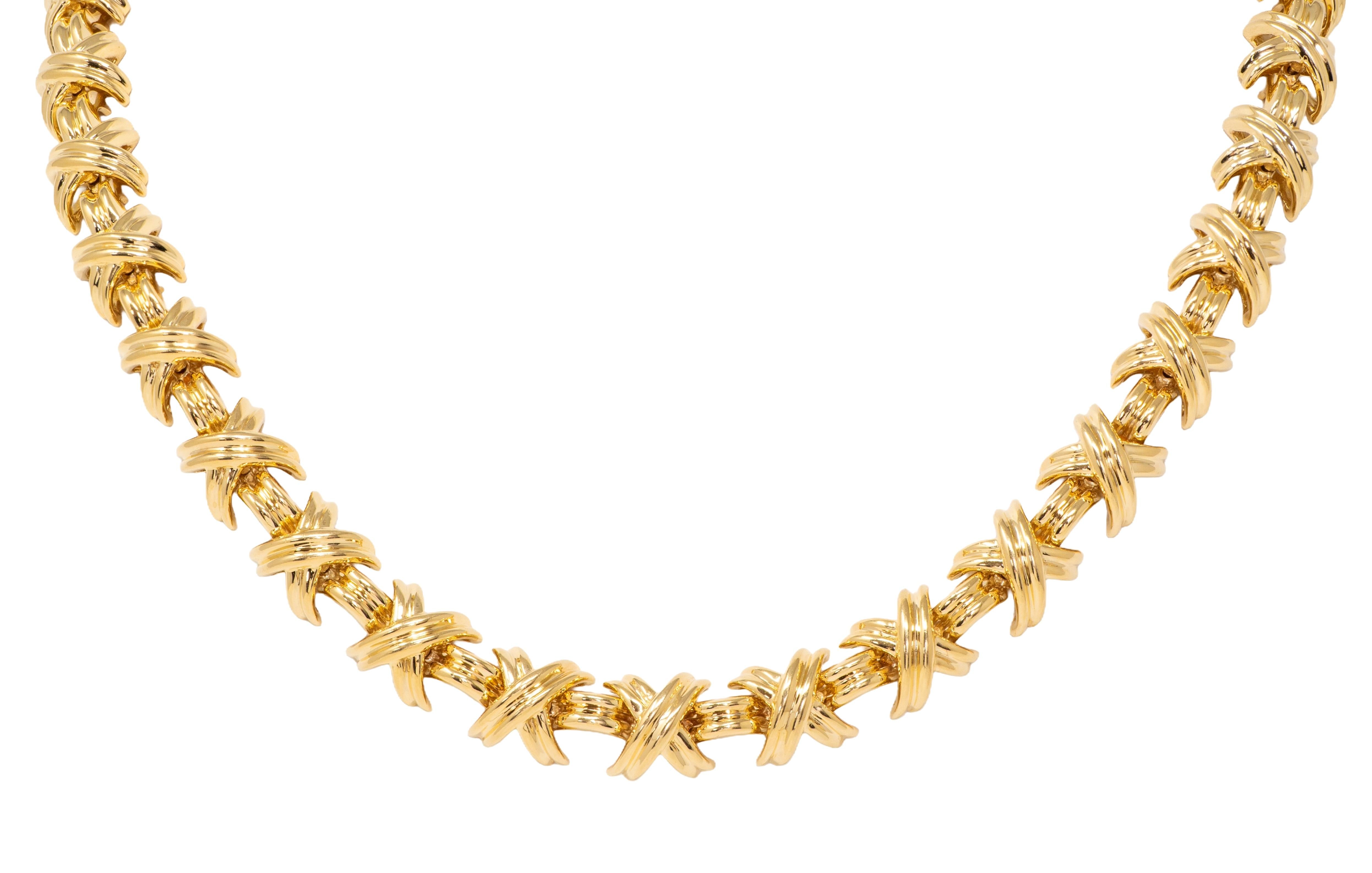 Tiffany & Co. 1980's 18 Karat Yellow Gold Vintage X Station Necklace
