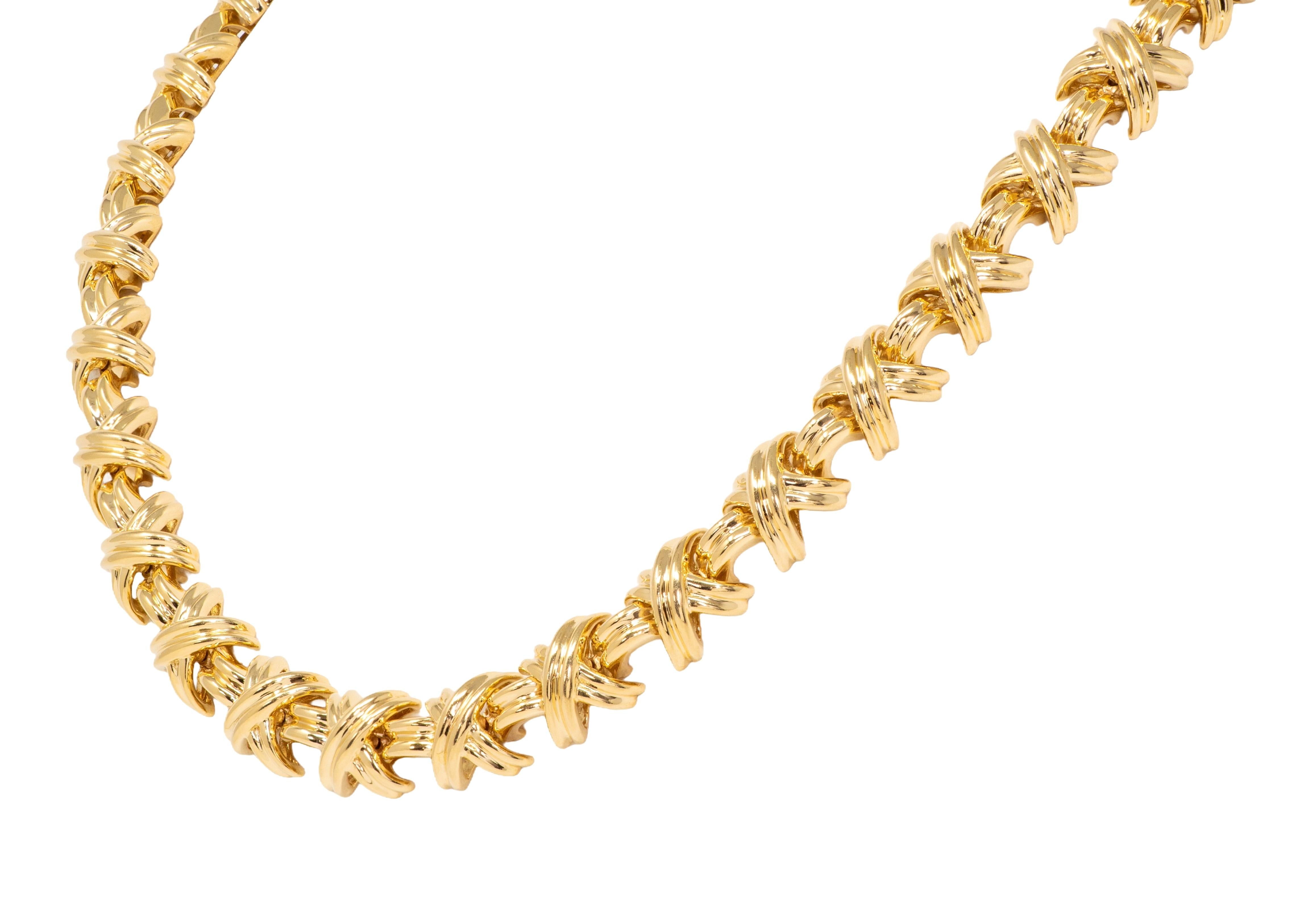 Tiffany & Co. 1980's 18 Karat Yellow Gold Vintage X Station Necklace