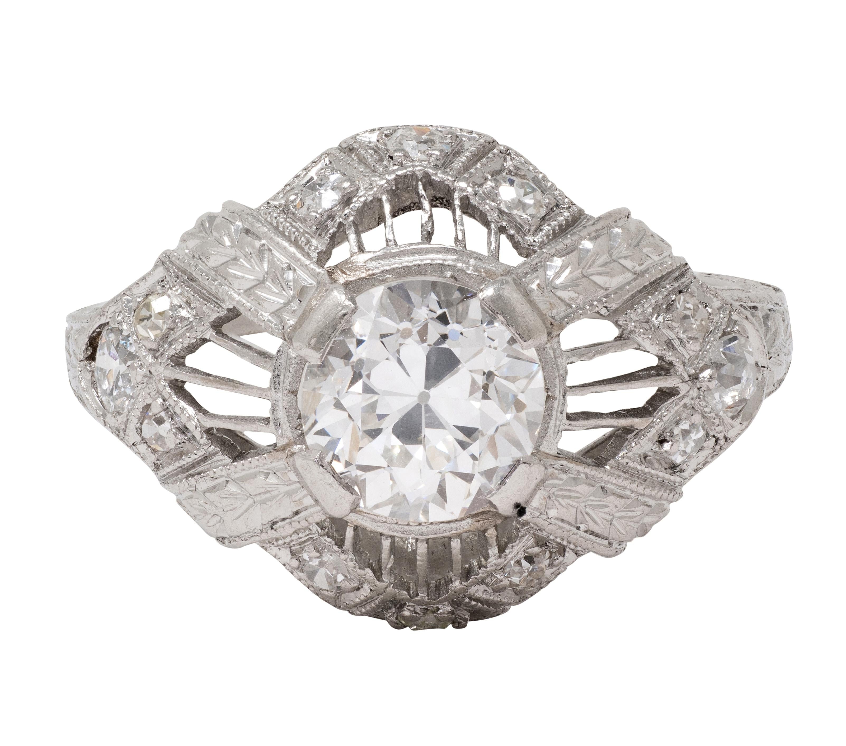 Art Deco European Diamond Platinum Vintage Wheat Bombe Engagement Ring