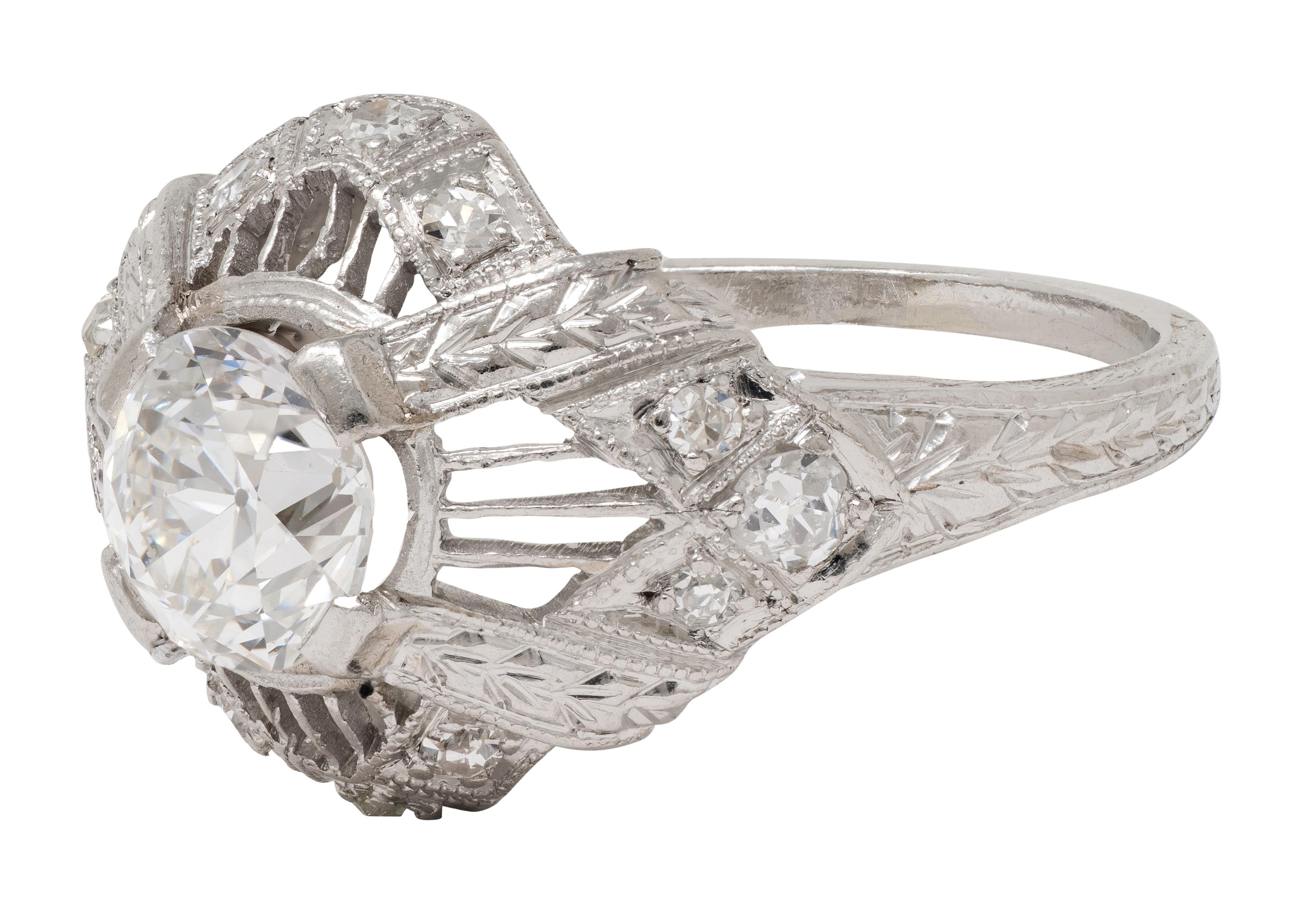 Art Deco European Diamond Platinum Vintage Wheat Bombe Engagement Ring