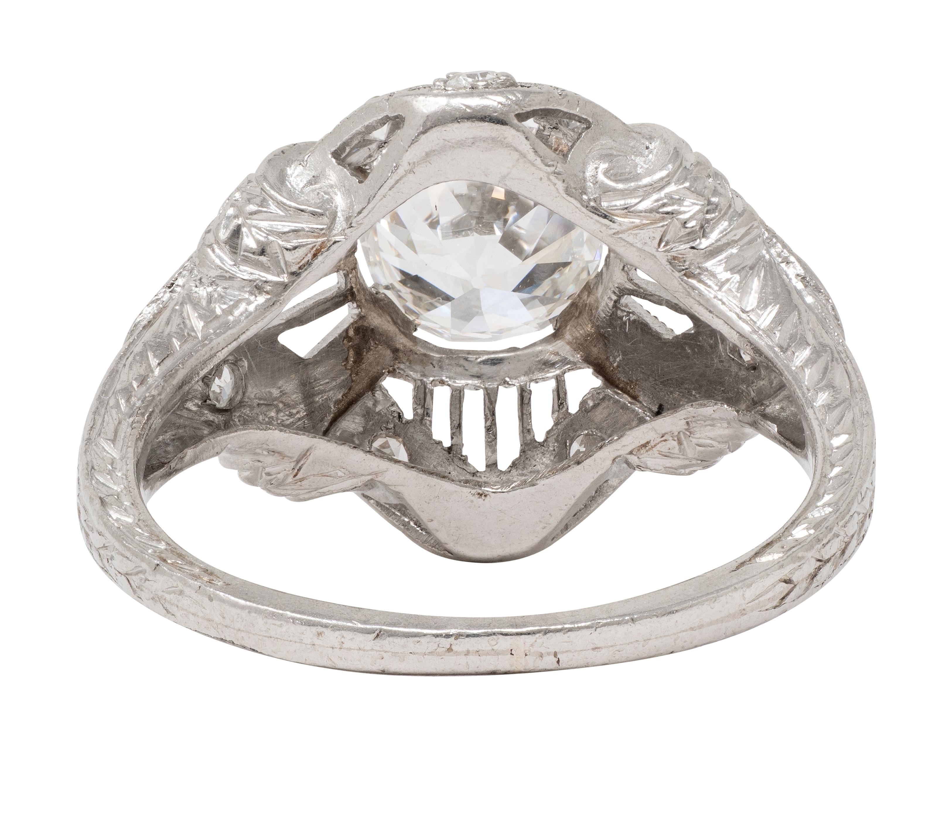 Art Deco European Diamond Platinum Vintage Wheat Bombe Engagement Ring