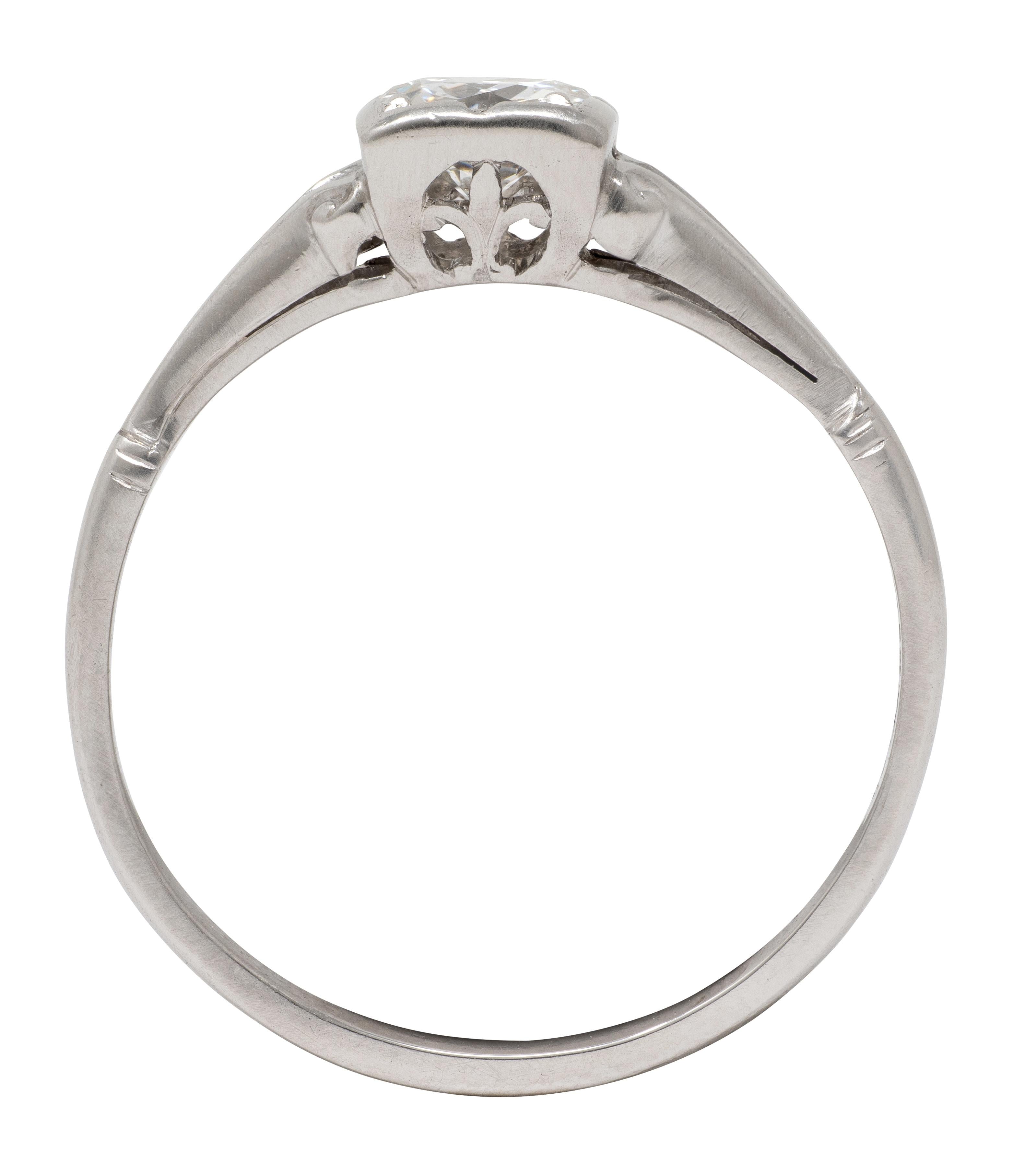 Art Deco 0.46 CT Diamond Platinum Vintage Fleur-De-Lis Solitaire Engagement Ring