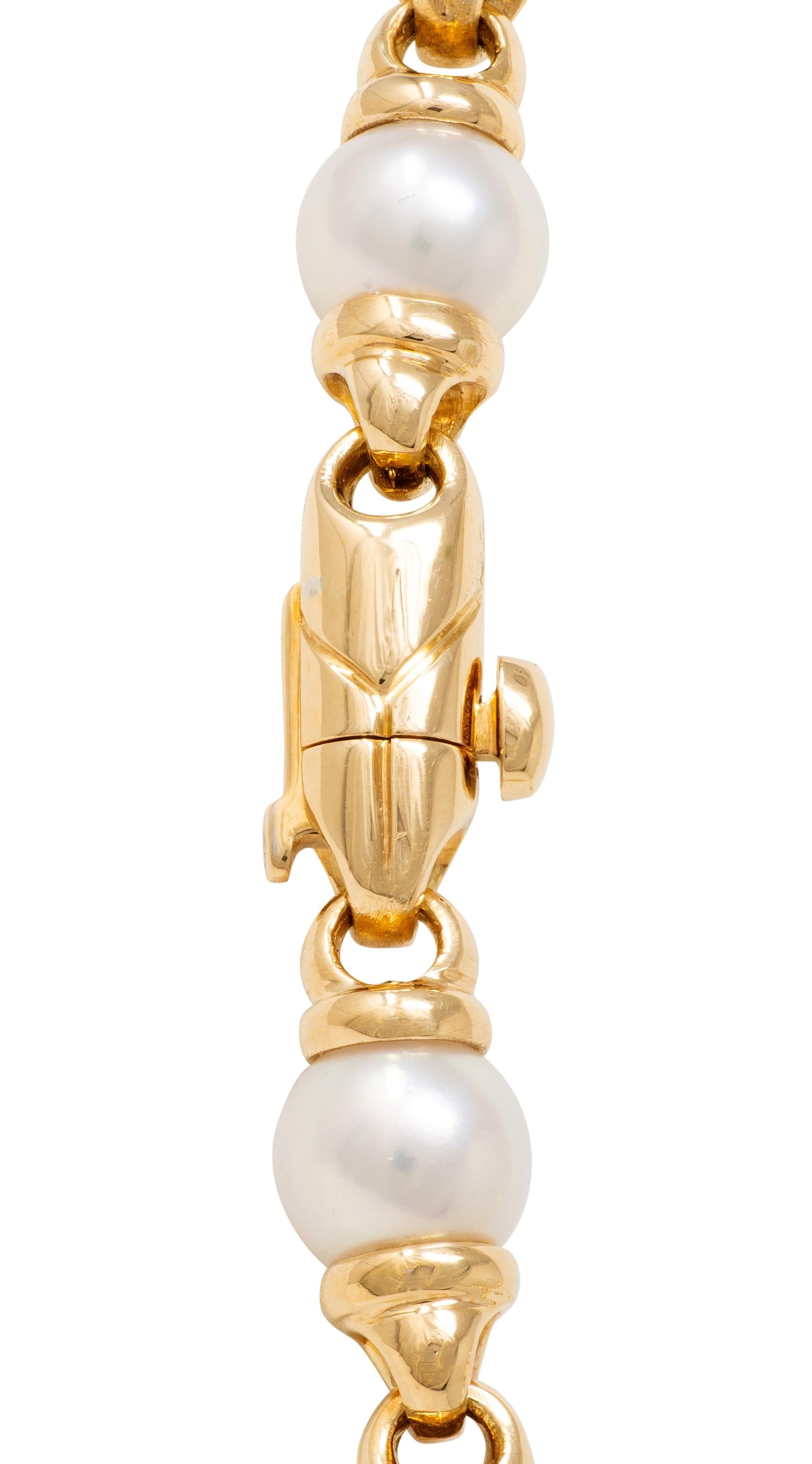 Bulgari 1980's Pearl 18 Karat Yellow Gold Vintage Passo Doppio Station Necklace