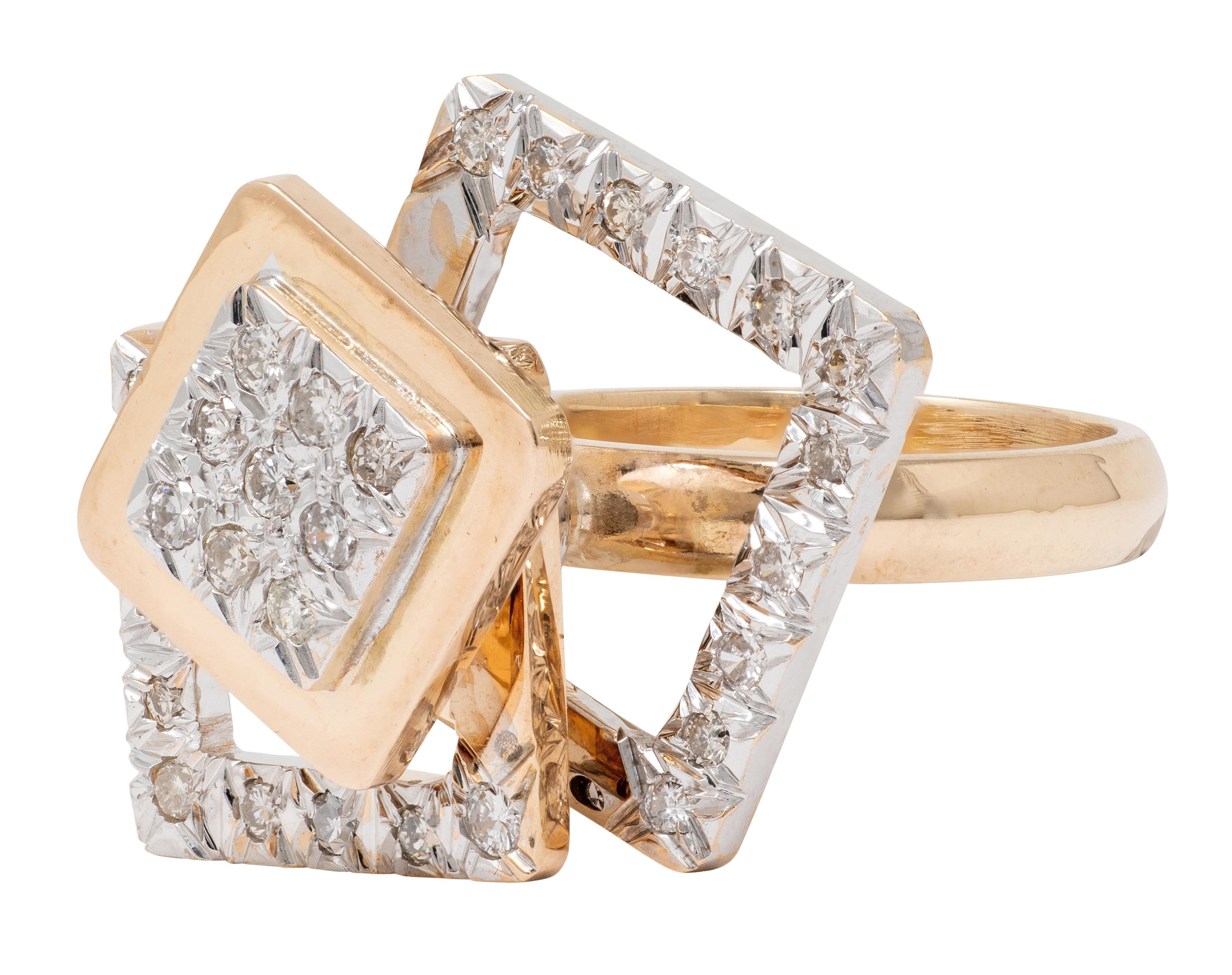 1970's Diamond 14 Karat Two-Tone Gold Vintage Kinetic Spinner Ring