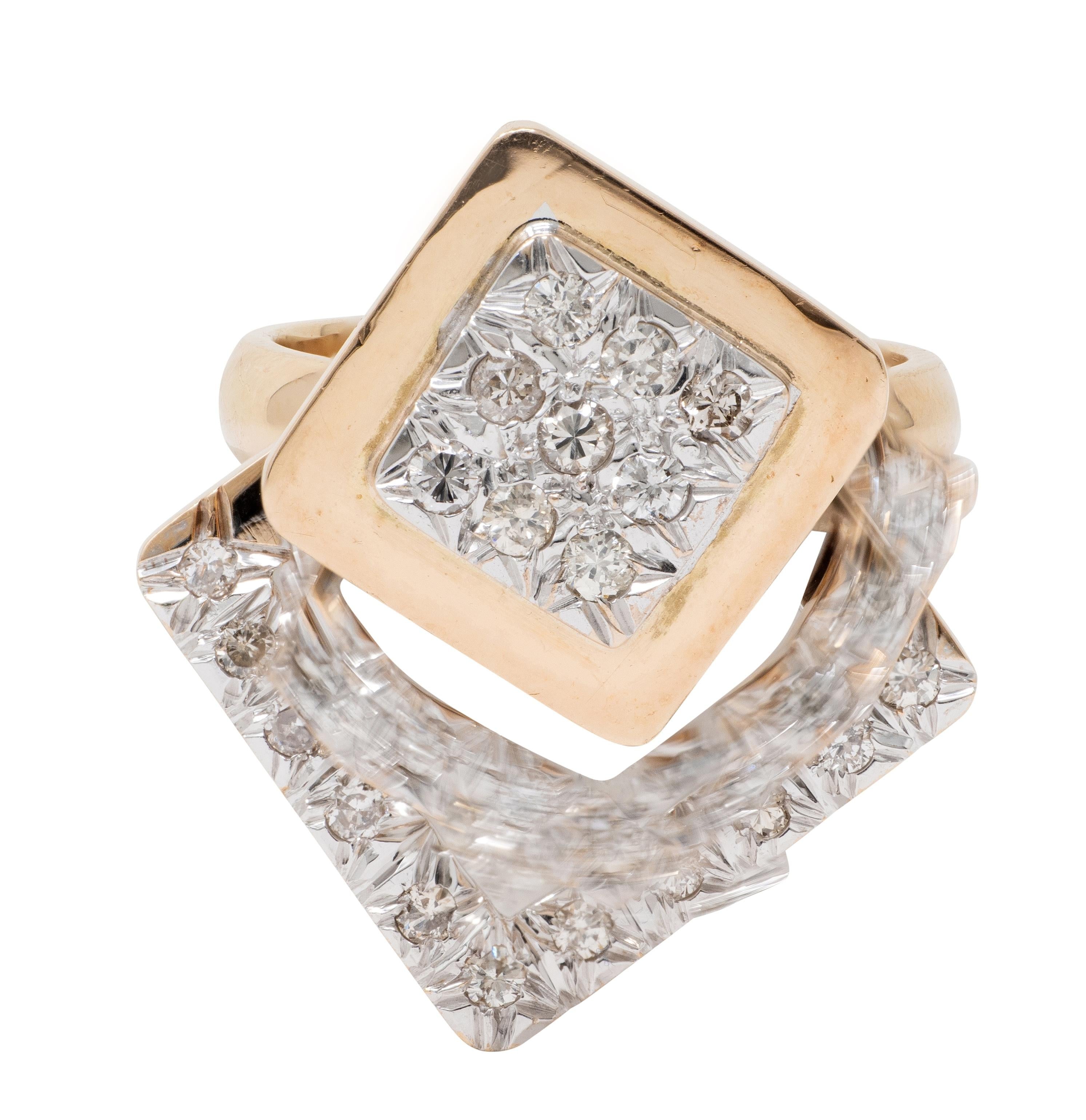 1970's Diamond 14 Karat Two-Tone Gold Vintage Kinetic Spinner Ring