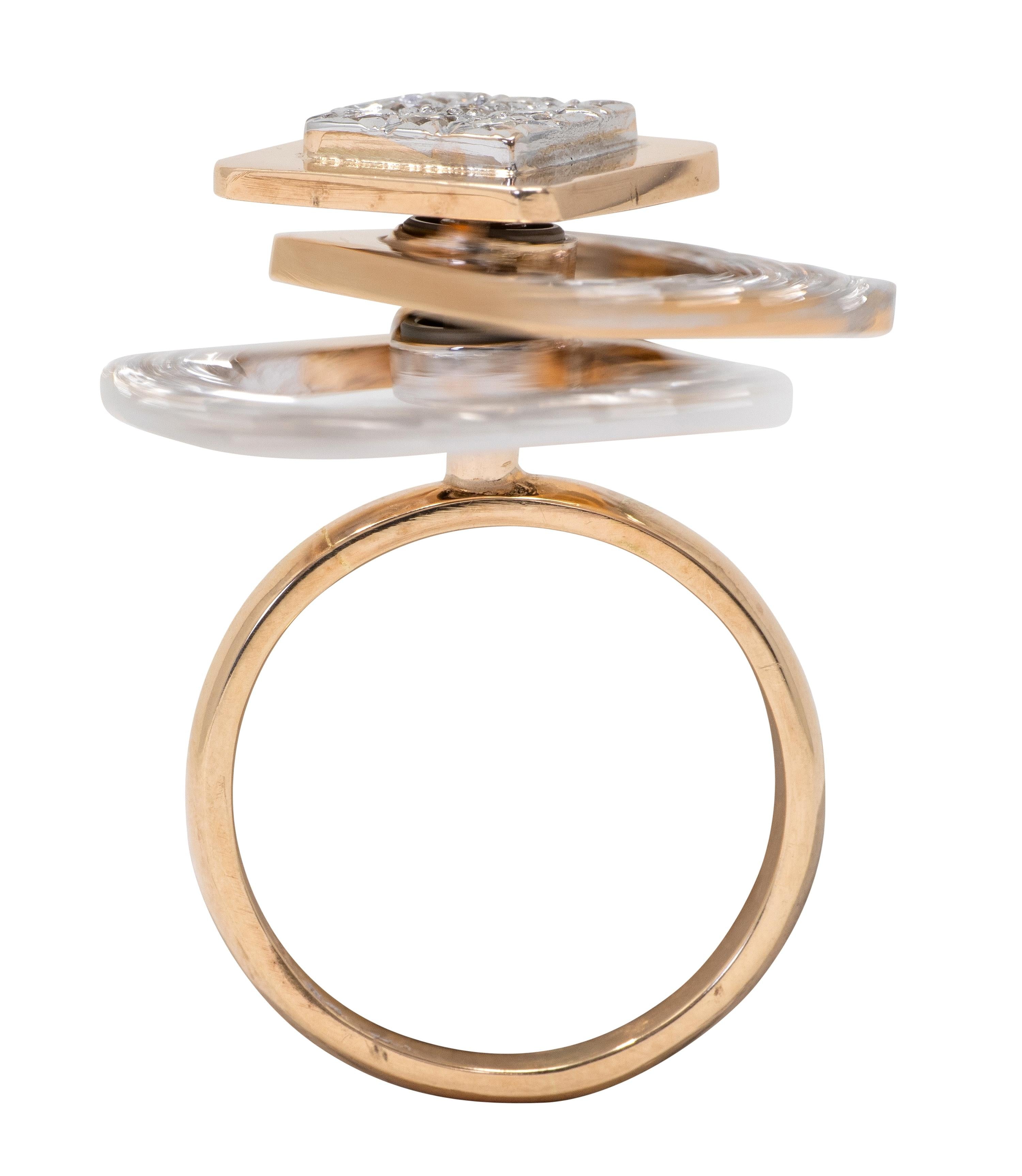 1970's Diamond 14 Karat Two-Tone Gold Vintage Kinetic Spinner Ring