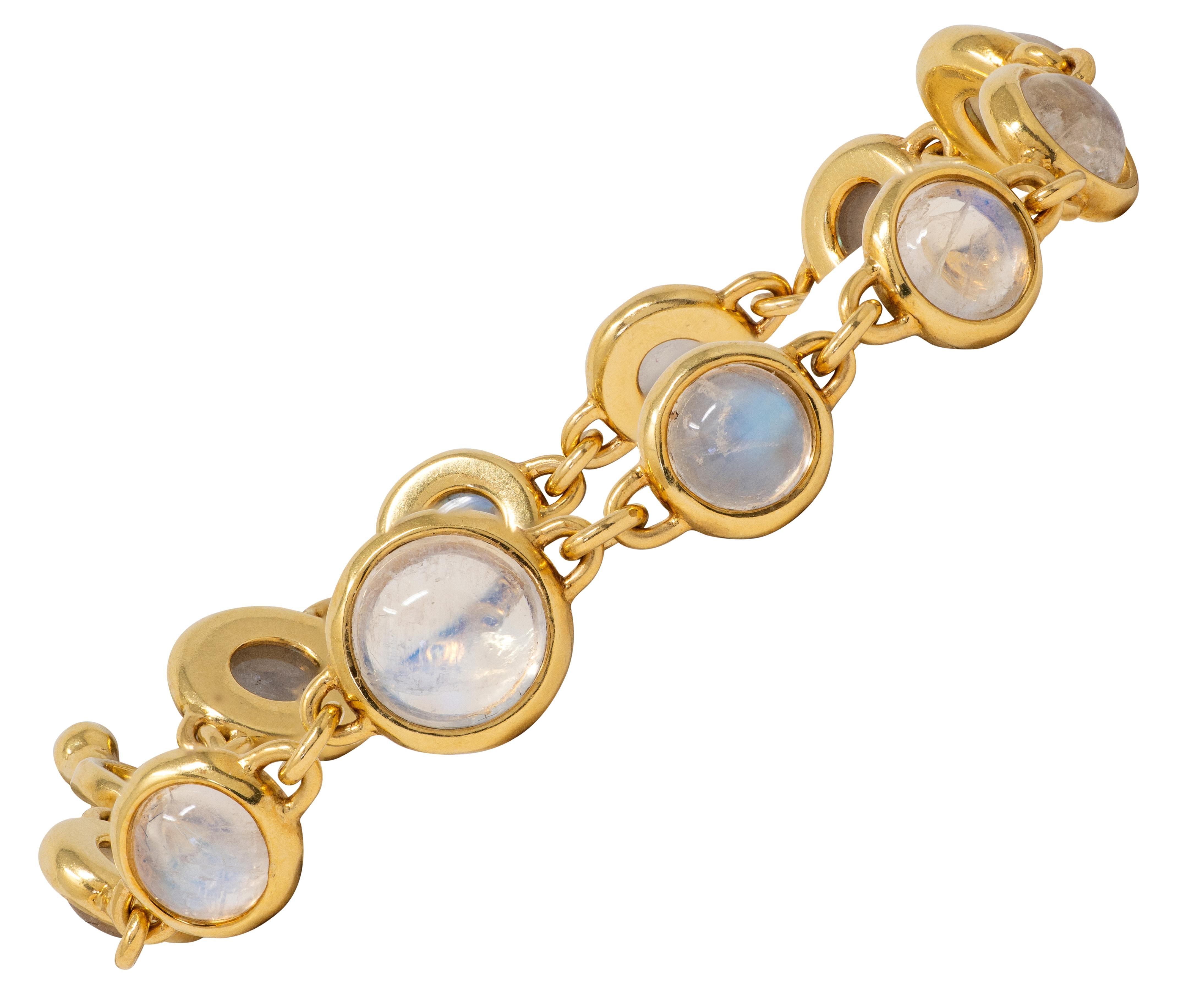Tiffany & Co. 2000's Rainbow Moonstone 18 Karat Yellow Gold Bezel Link Bracelet