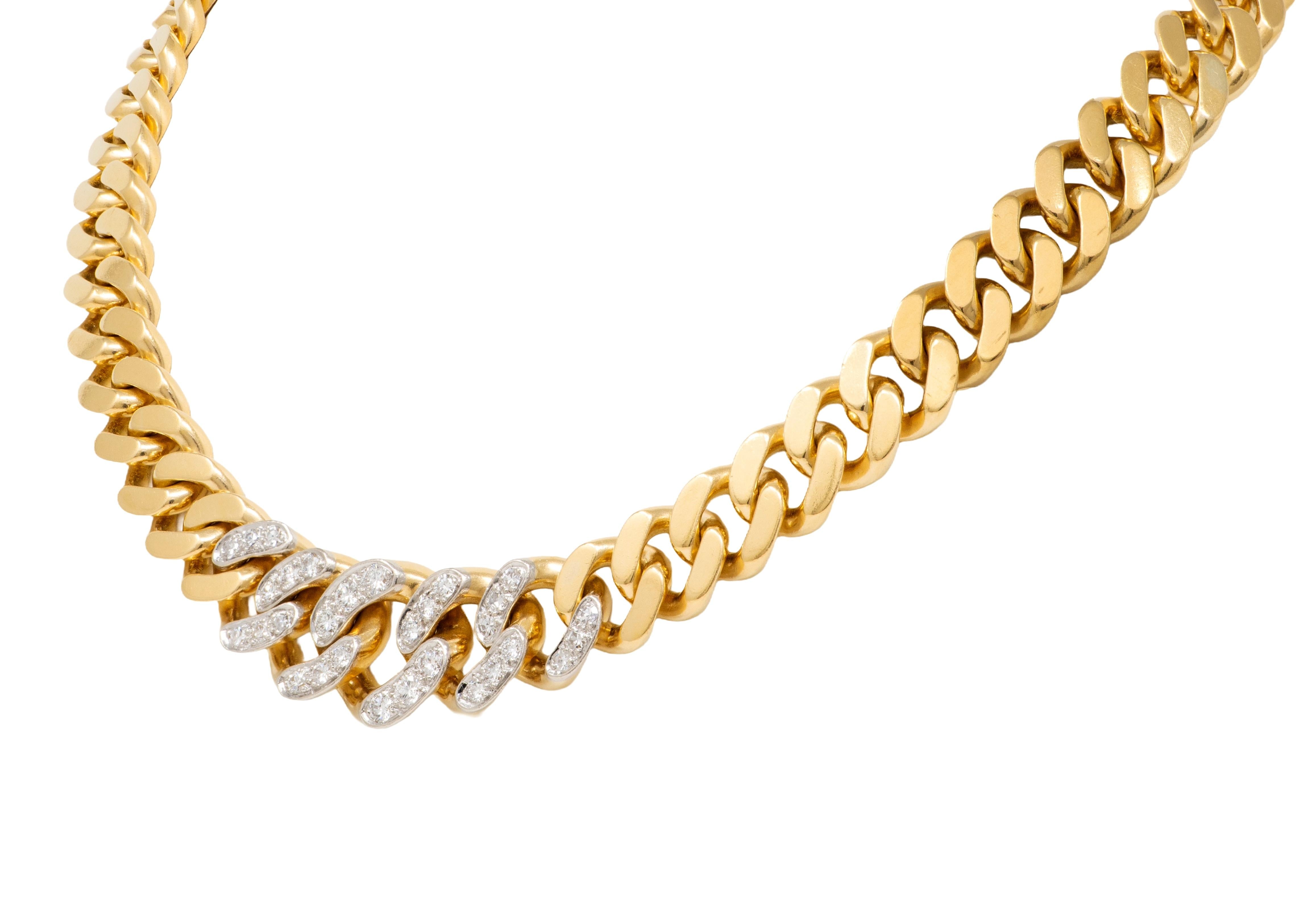 Cartier 1970's Diamond 18 Karat Gold Vintage Curb Link Chain Bracelet Necklace