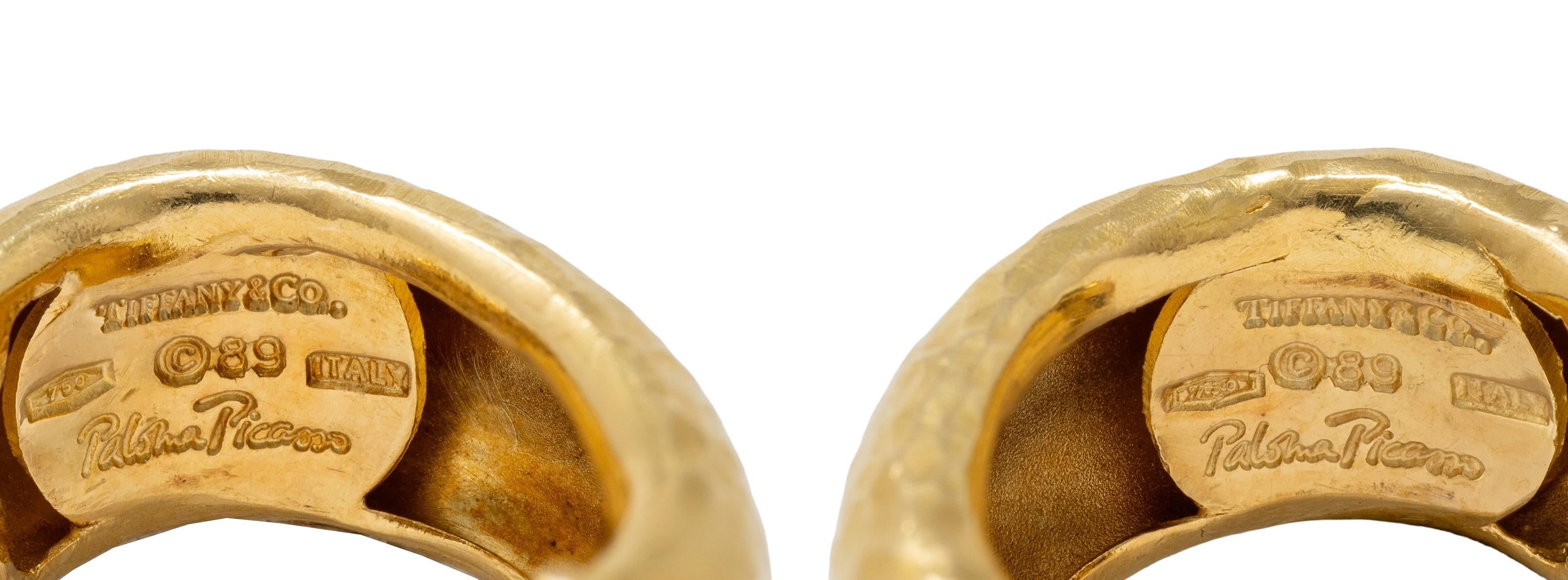 Tiffany & Co. Paloma Picasso 1989 18K Gold Vintage Hammered J-Hoop Earrings