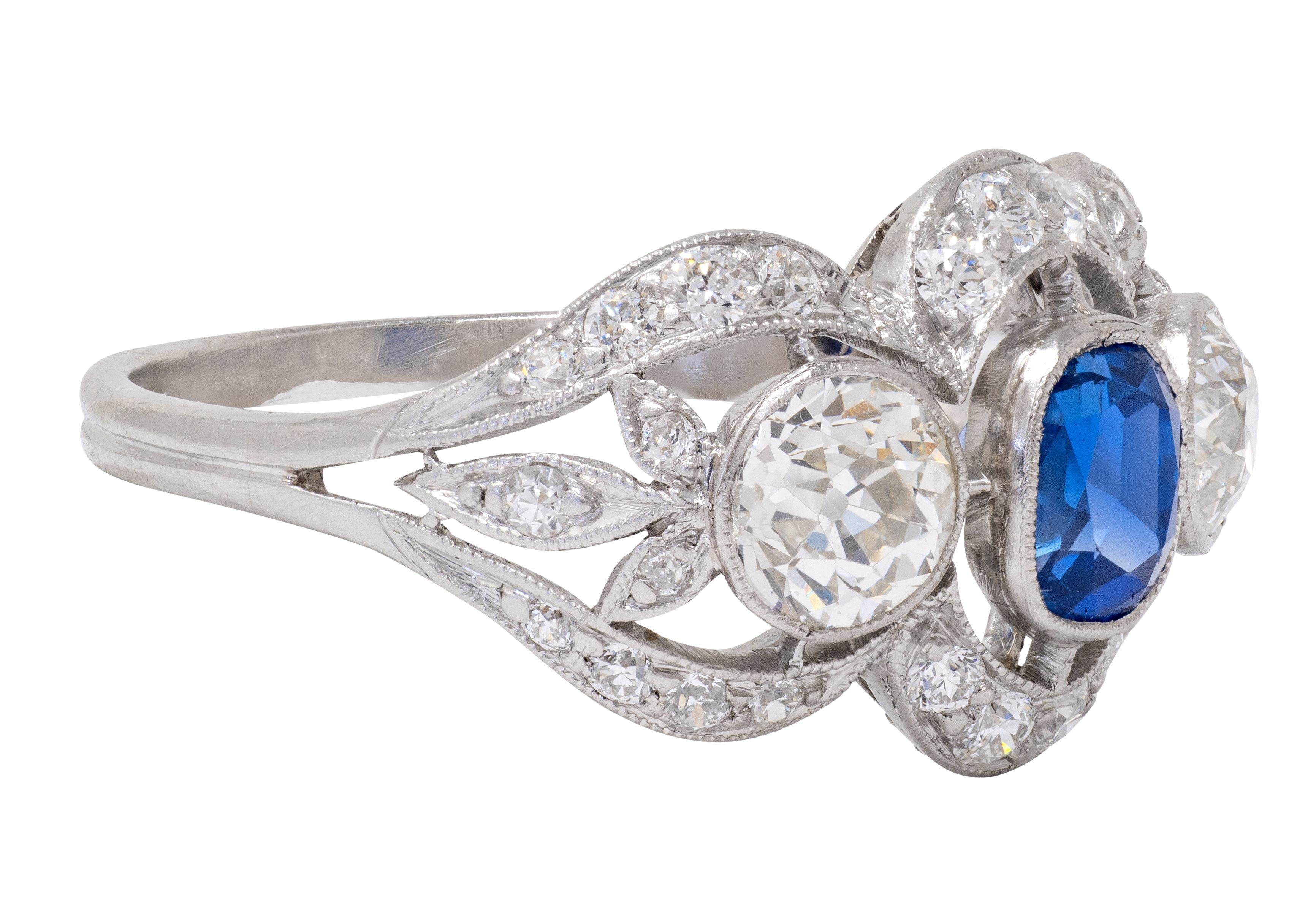 Art Deco 2.40 CTW No Heat Kashmir Sapphire Diamond Platinum Vintage Ring GIA