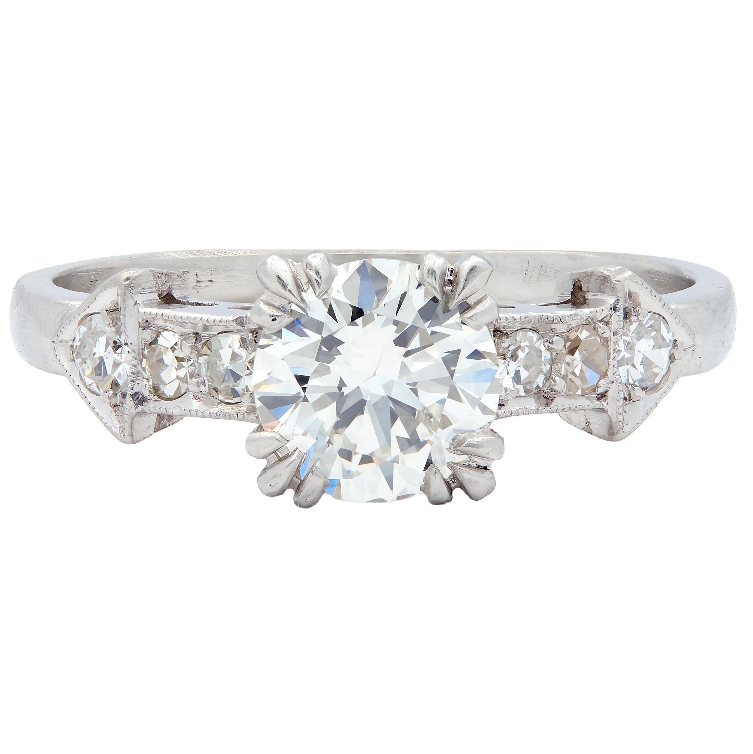 Mid-Century Old European Cut Diamond Platinum Vintage Arrow Engagement Ring