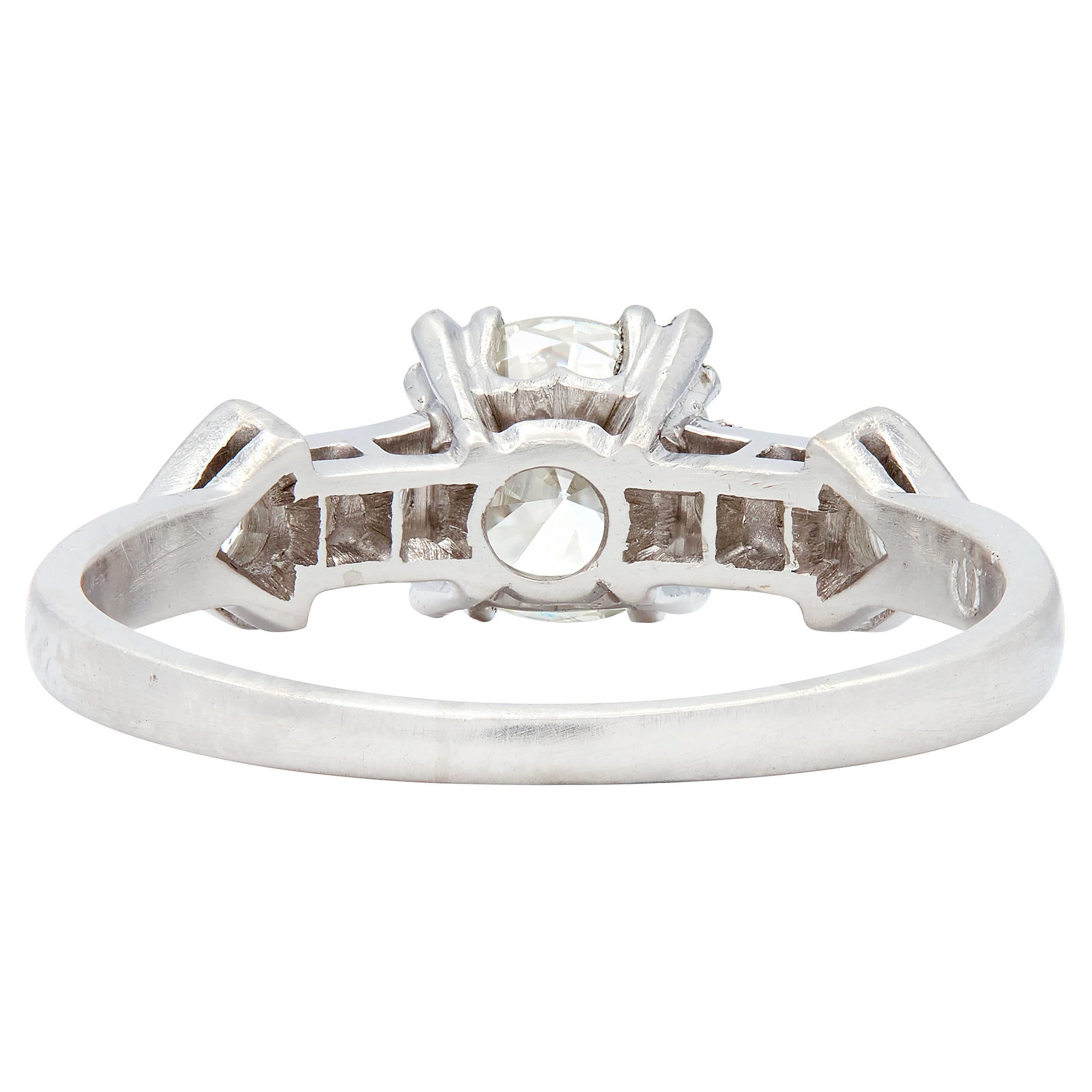 Mid-Century Old European Cut Diamond Platinum Vintage Arrow Engagement Ring