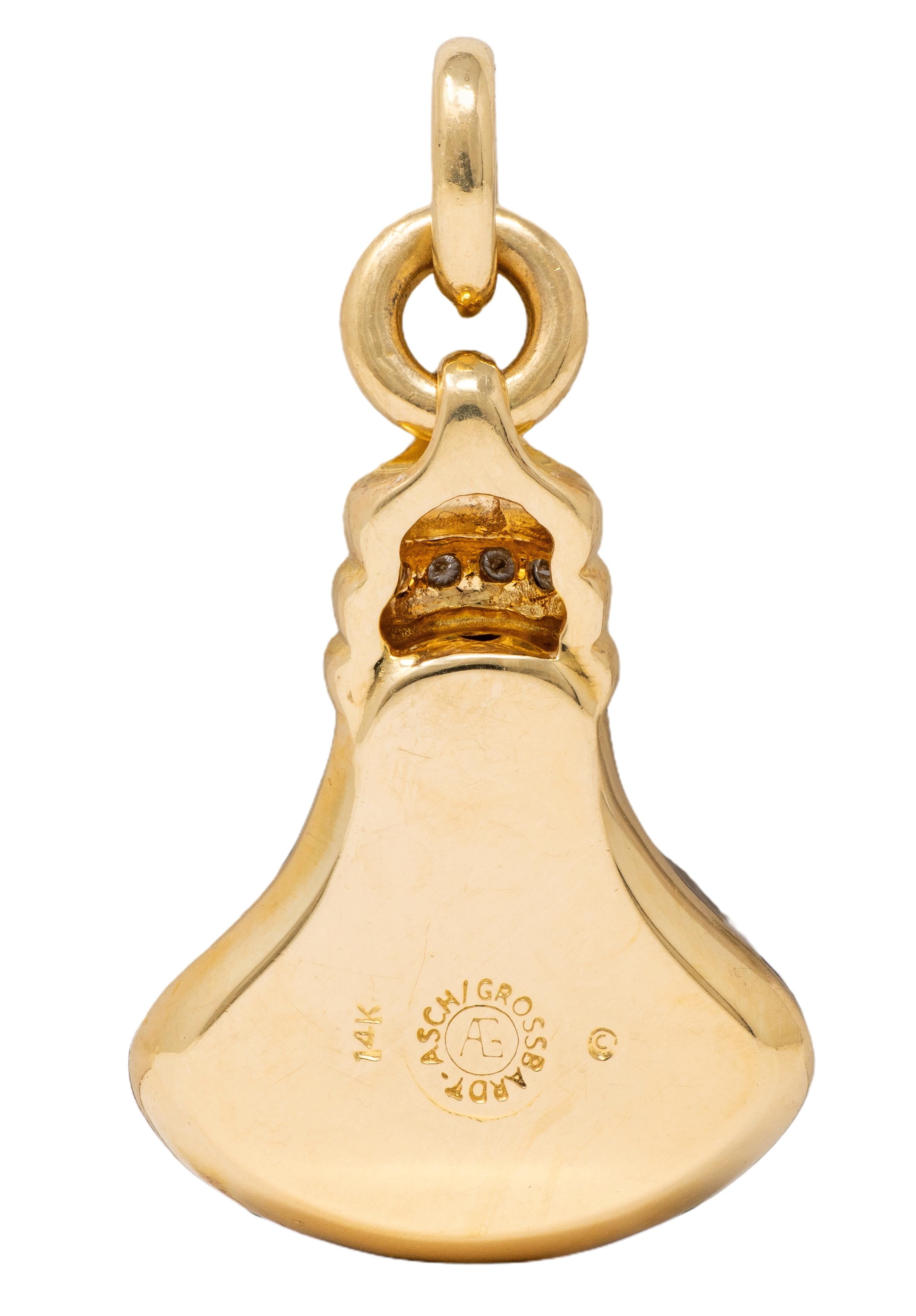Asch Grossbardt 1980's Diamond Multi-Gem 14K Gold Vintage Moon Inlay Charm