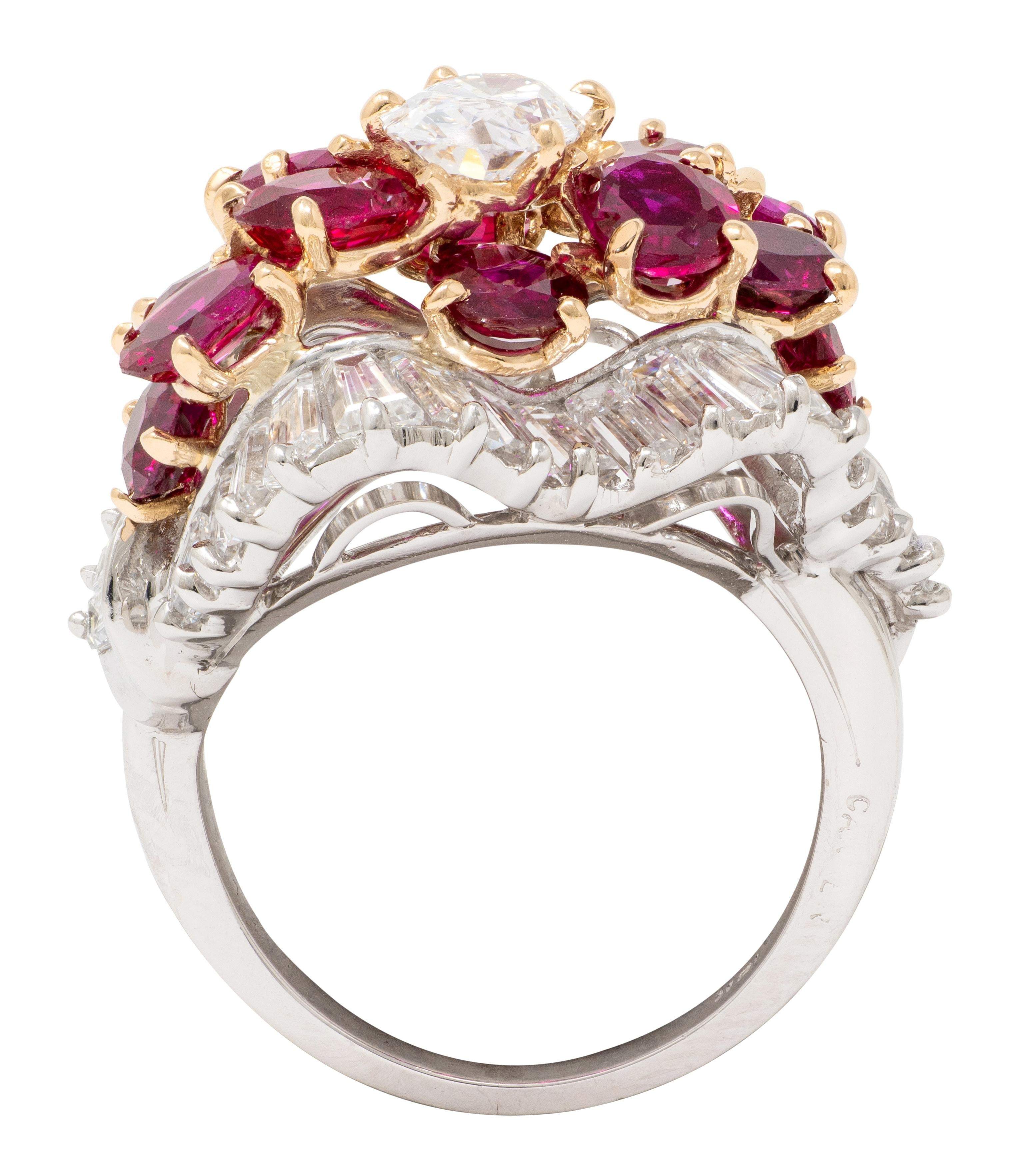 Cartier 1980's Ruby Diamond 18K Gold Platinum Vintage Ballerina Cocktail Ring
