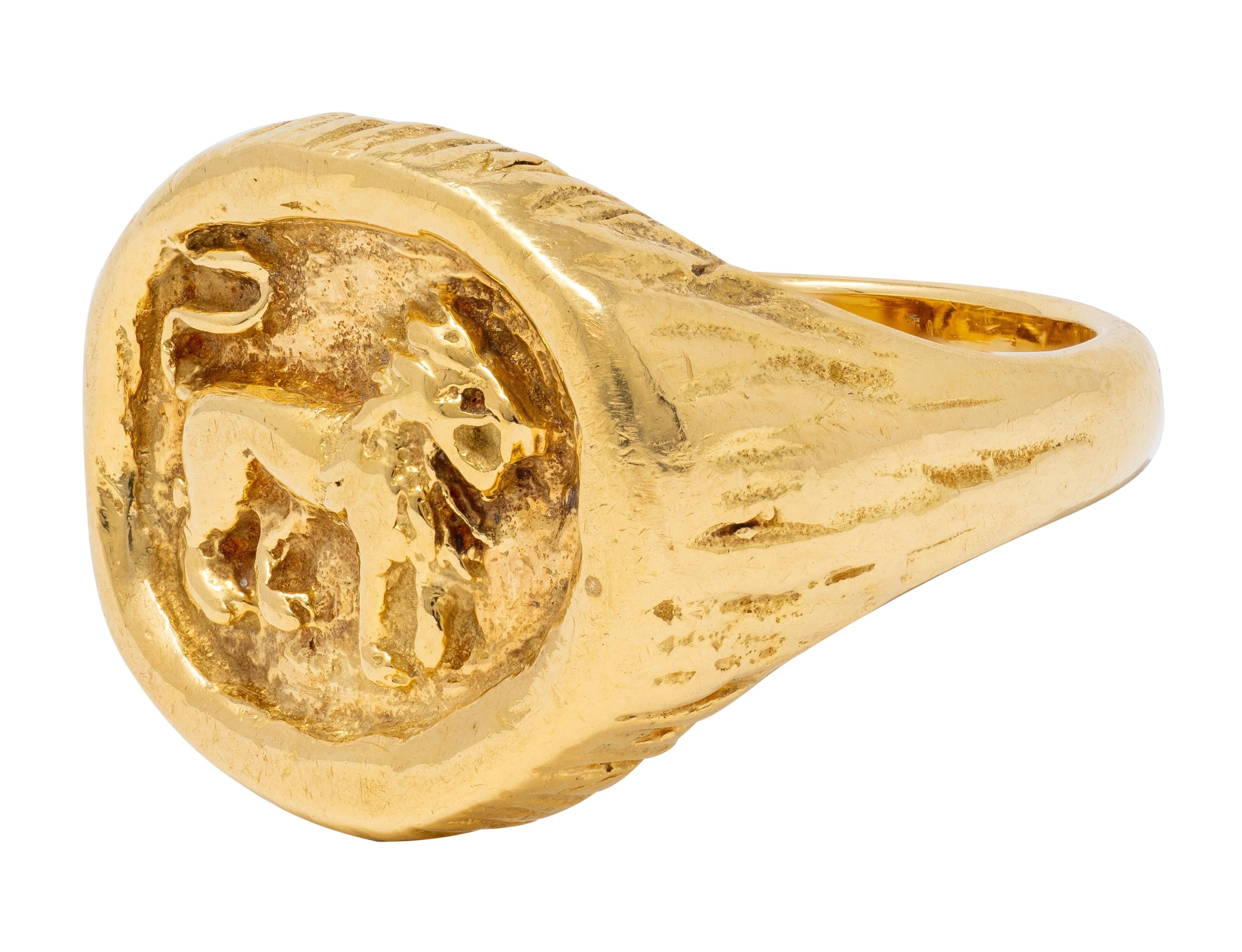 Tiffany & Co. 1960's 18 Karat Yellow Gold Vintage Lion Signet Ring