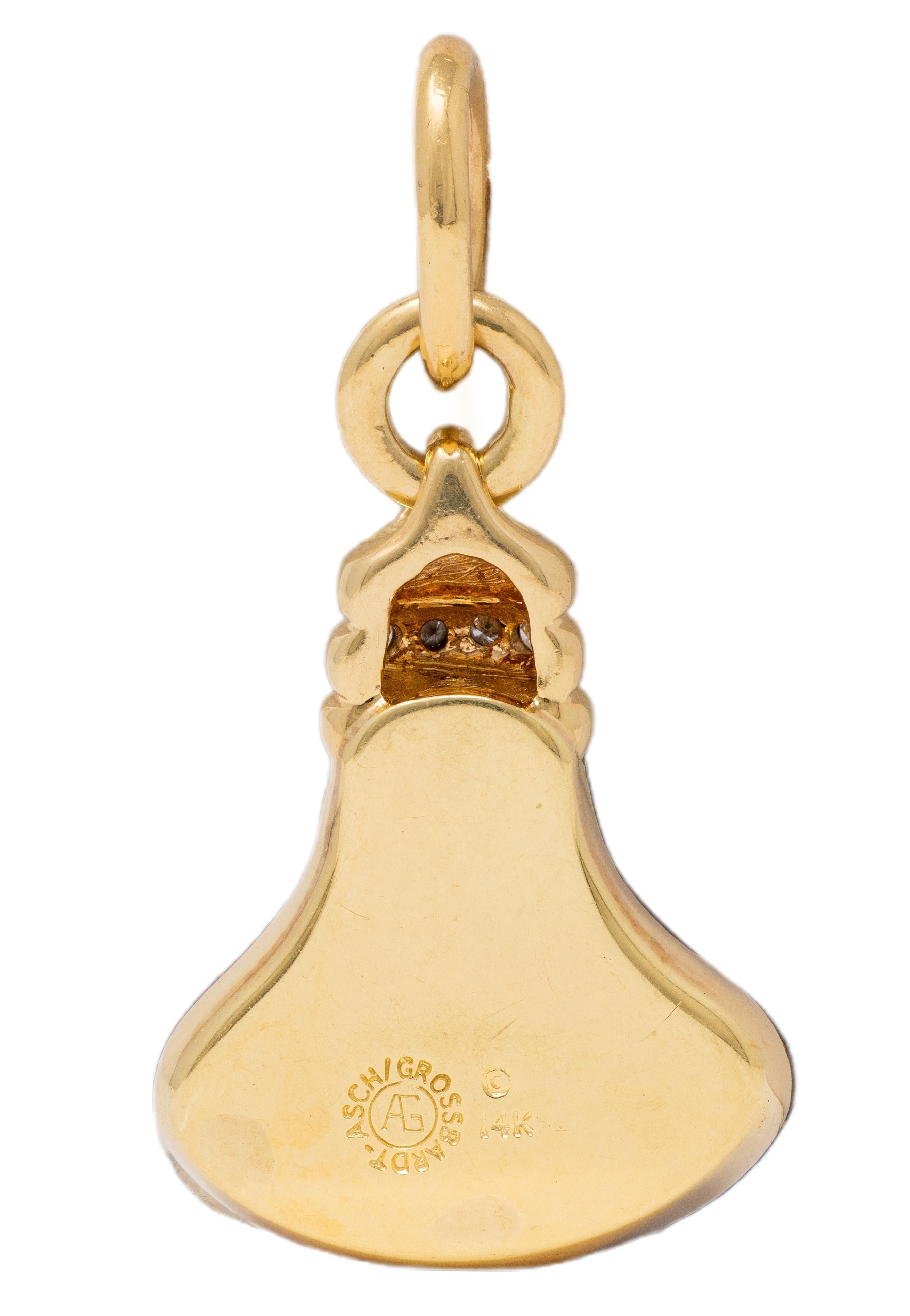 Asch Grossbardt 1980's Diamond Multi-Gem 14K Gold Vintage Striped Bottle Charm