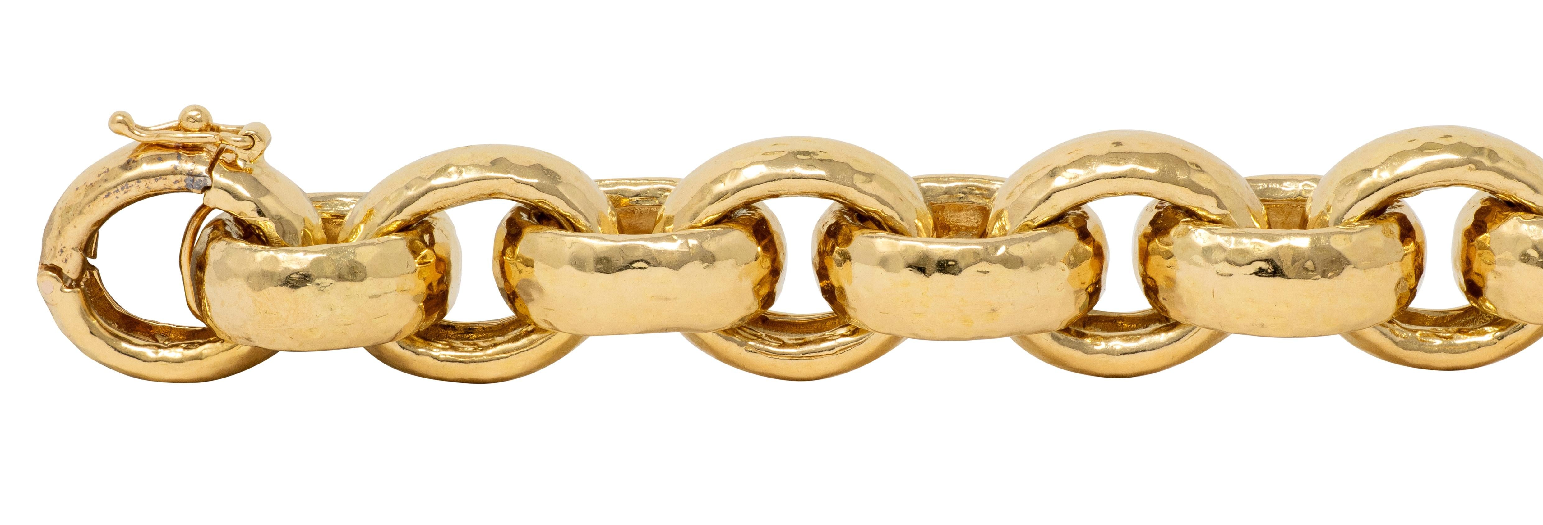 Valentin Magro 1990's 18 Karat Yellow Gold Vintage Hammered Rollo Link Bracelet