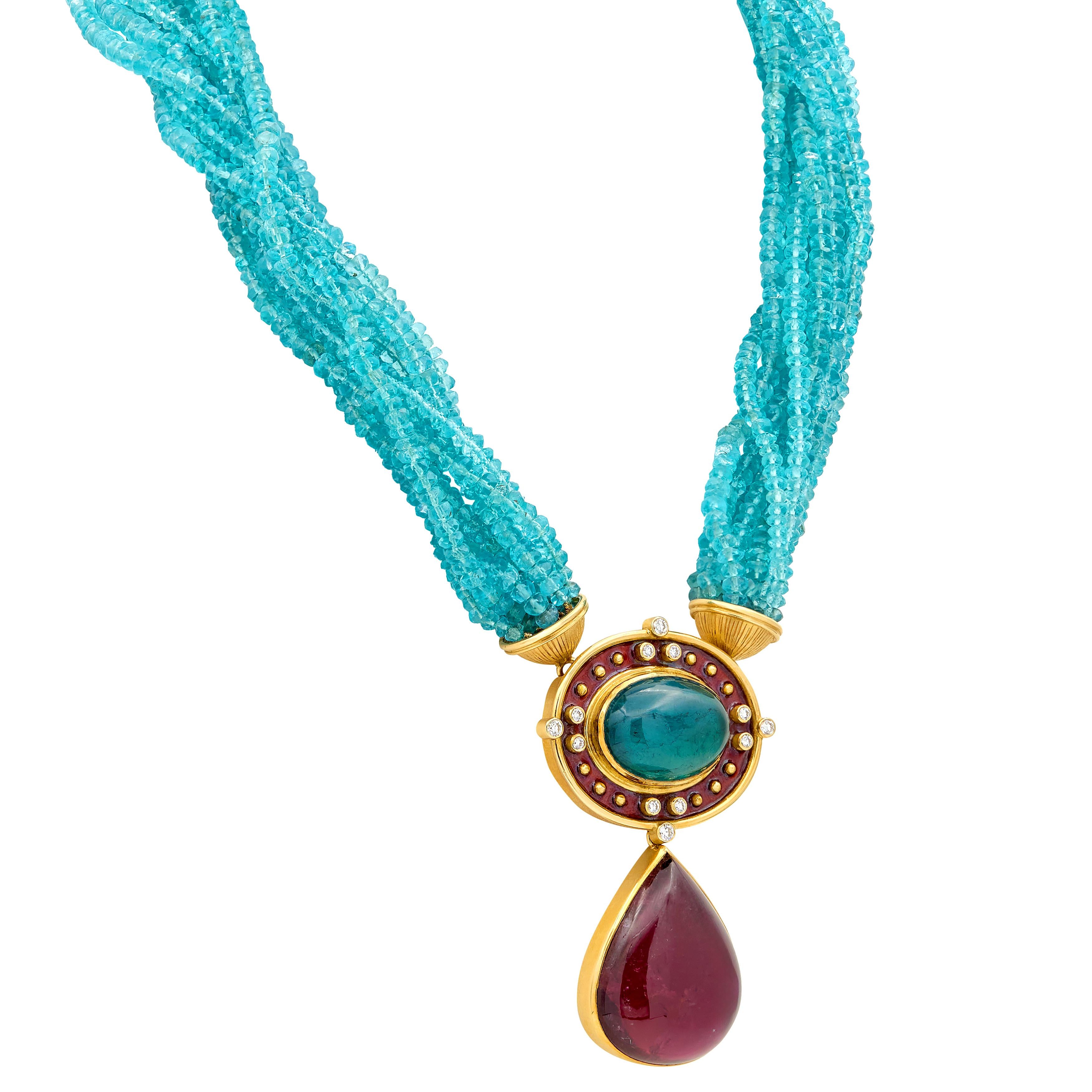 Alopa Diamond Multi-Gem Enamel 18K Gold Vintage Convertible Station Necklace