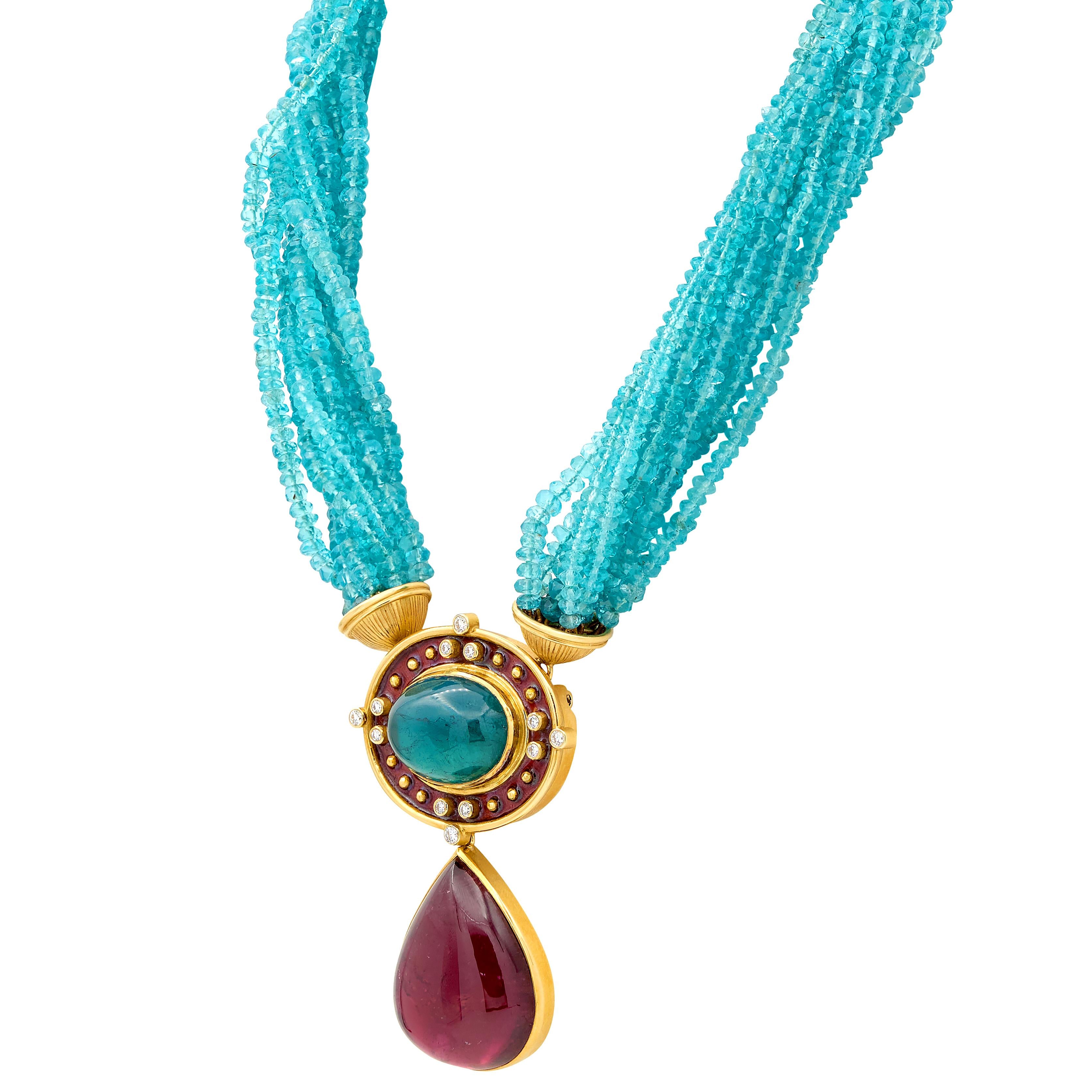 Alopa Diamond Multi-Gem Enamel 18K Gold Vintage Convertible Station Necklace