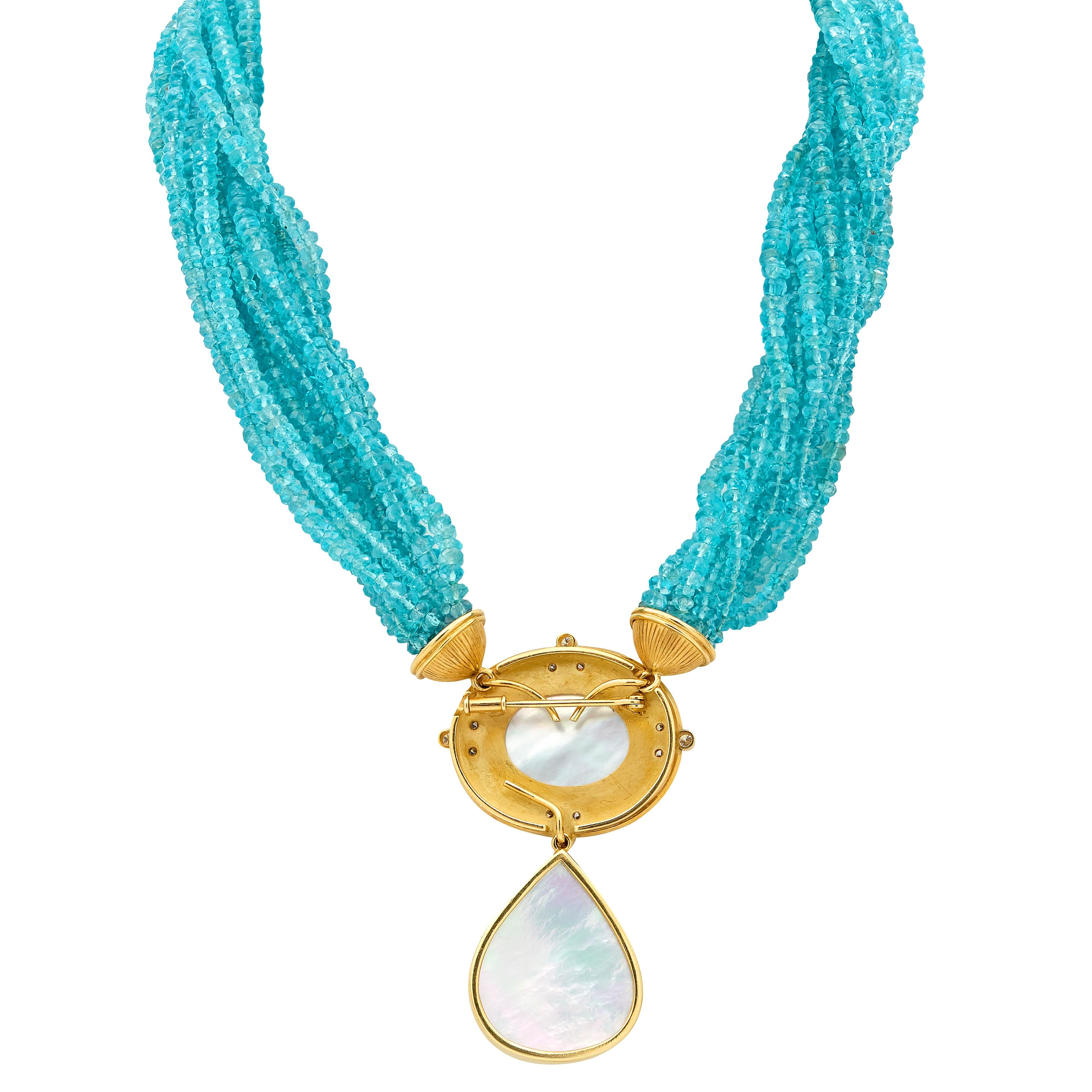 Alopa Diamond Multi-Gem Enamel 18K Gold Vintage Convertible Station Necklace