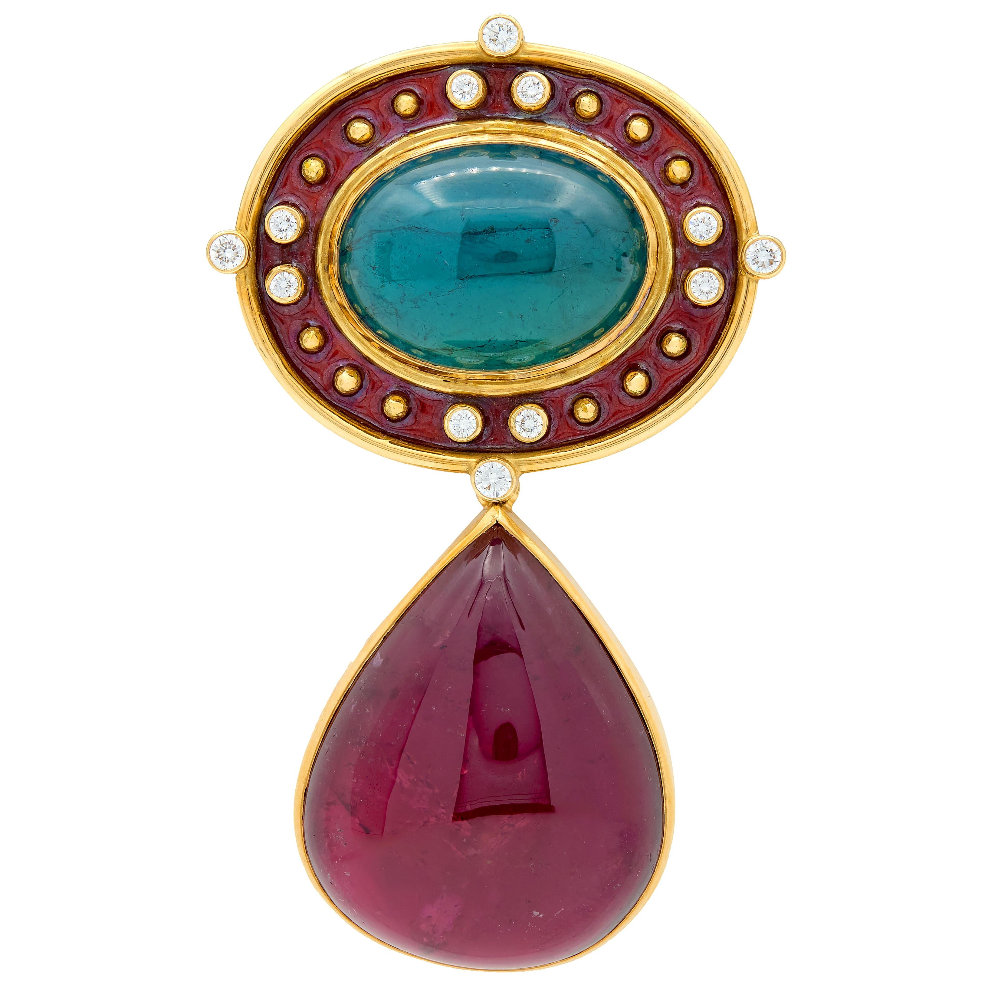 Alopa Diamond Multi-Gem Enamel 18K Gold Vintage Convertible Station Necklace