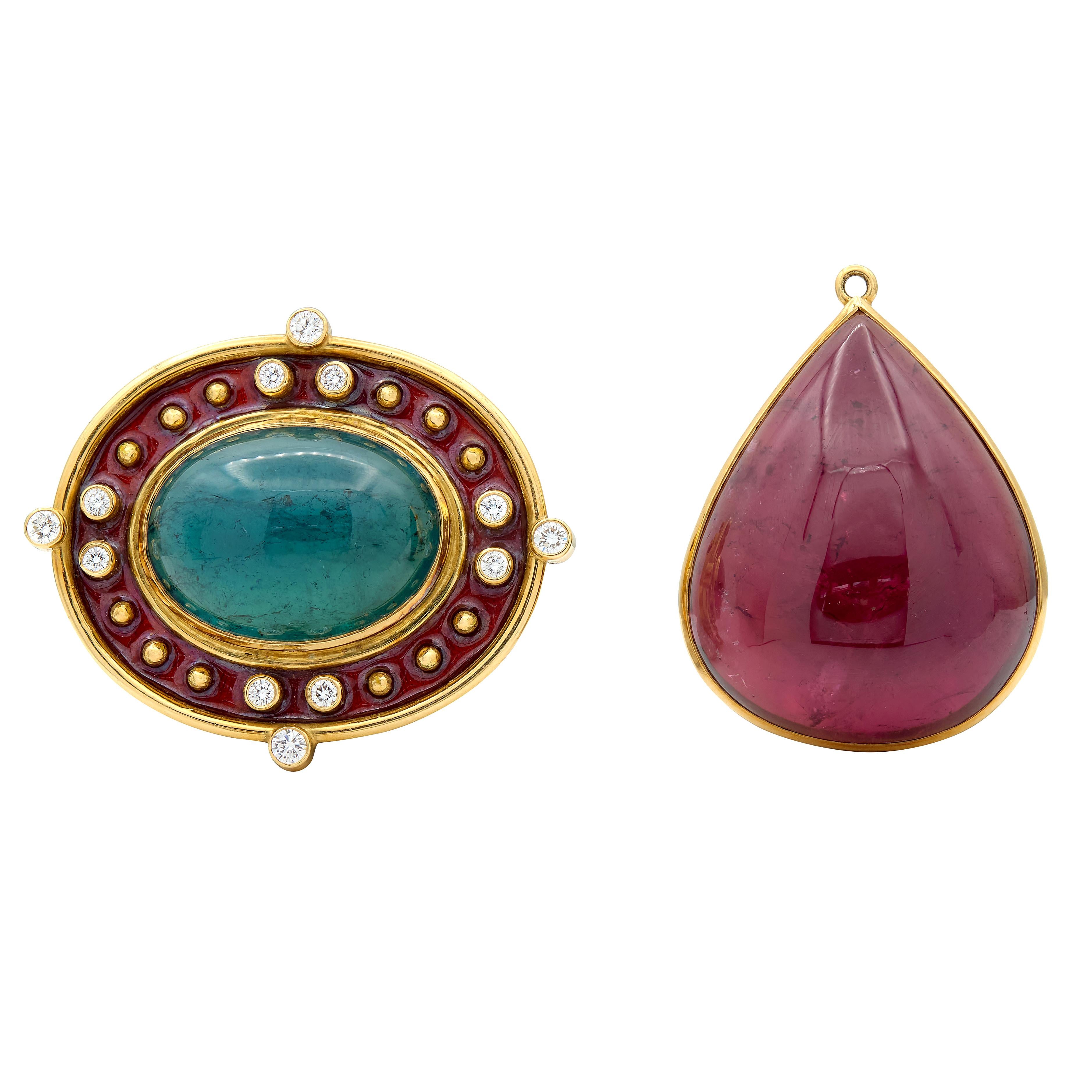 Alopa Diamond Multi-Gem Enamel 18K Gold Vintage Convertible Station Necklace