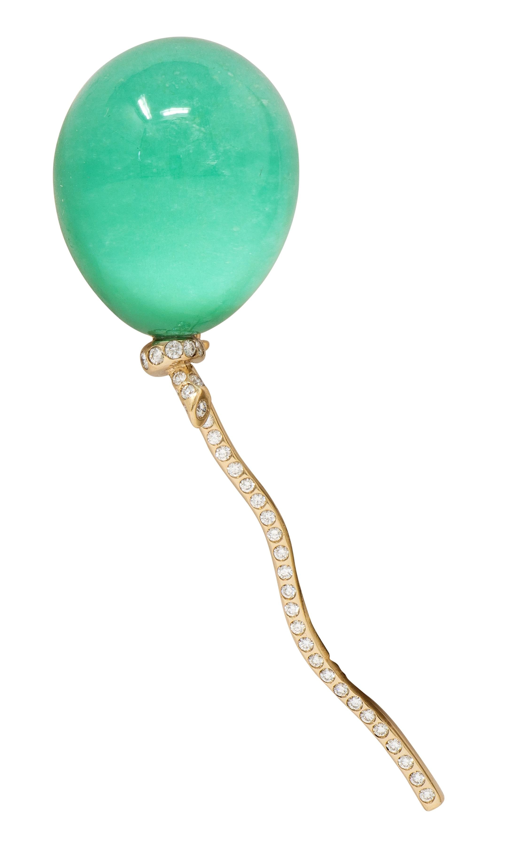 Vhernier Chrysoprase Diamond 18 Karat Gold Palloncino Balloon Brooch