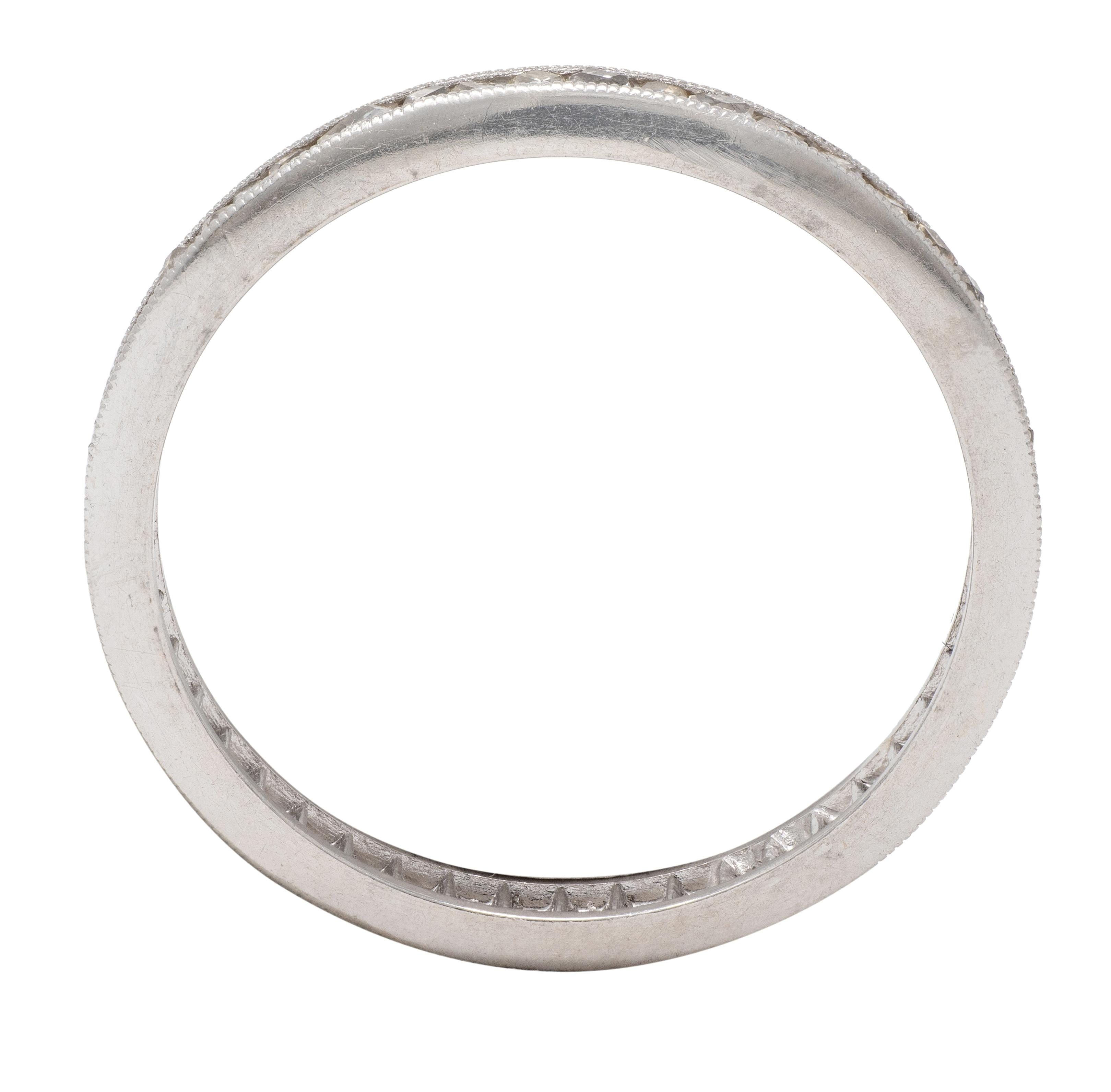 Art Deco 0.45 CTW French Cut Diamond Platinum Vintage Eternity Wedding Band Ring