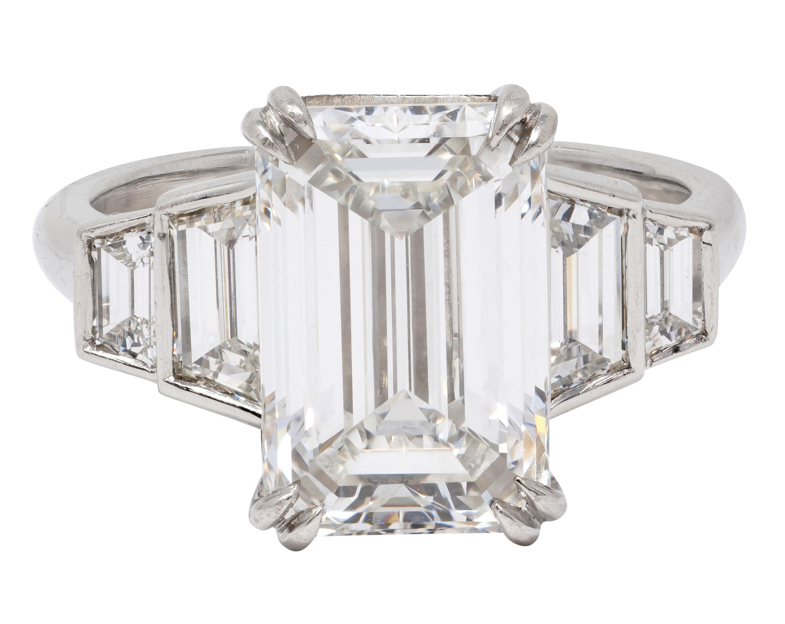 3.95 CTW Emerald Cut Diamond Platinum Contemporary Engagement Ring
