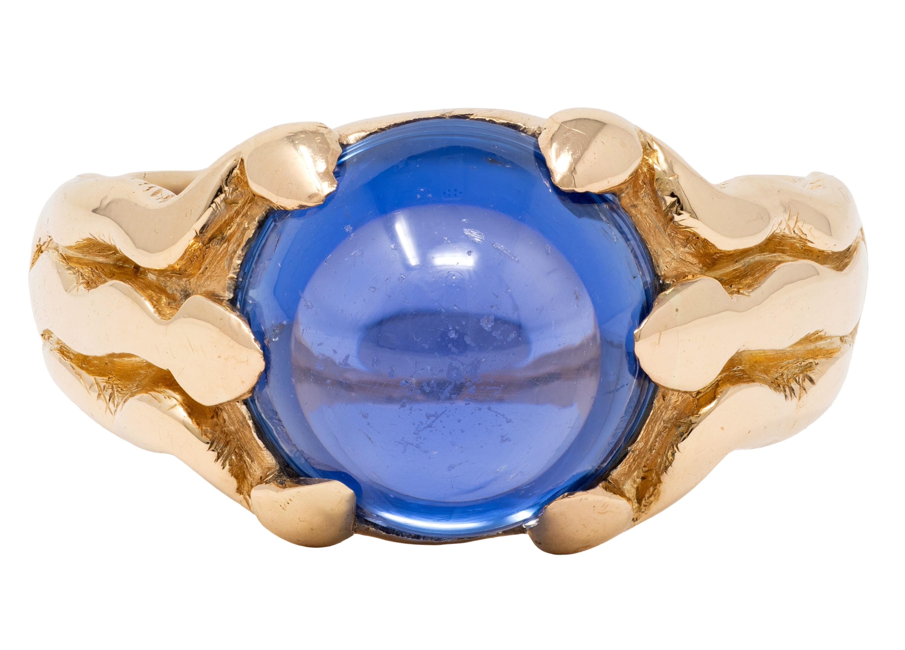J.E. Caldwell Art Nouveau No Heat Ceylon Sapphire 14K Gold Antique Unisex Ring
