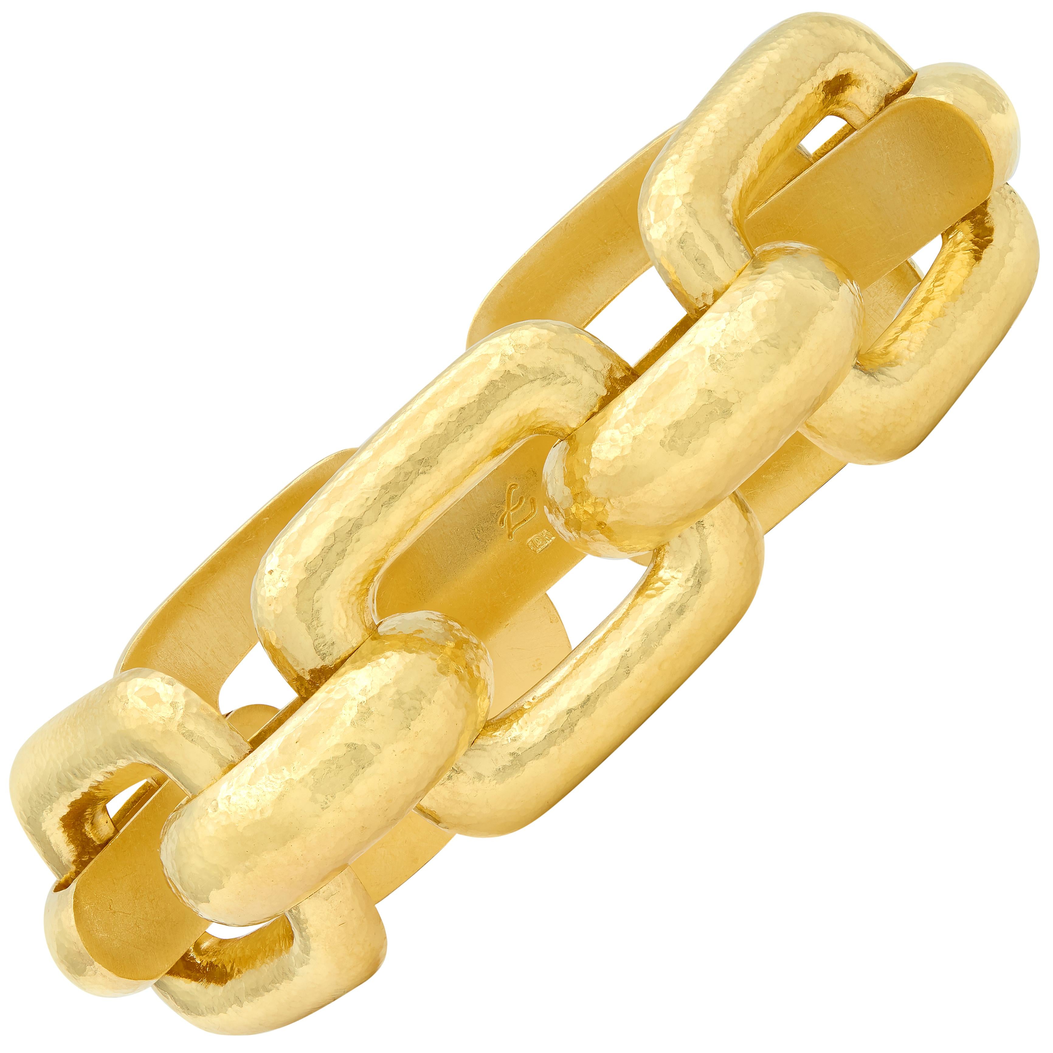 Elizabeth Locke 1980's 19K Gold Vintage Hammered Livorno Square Link Bracelet