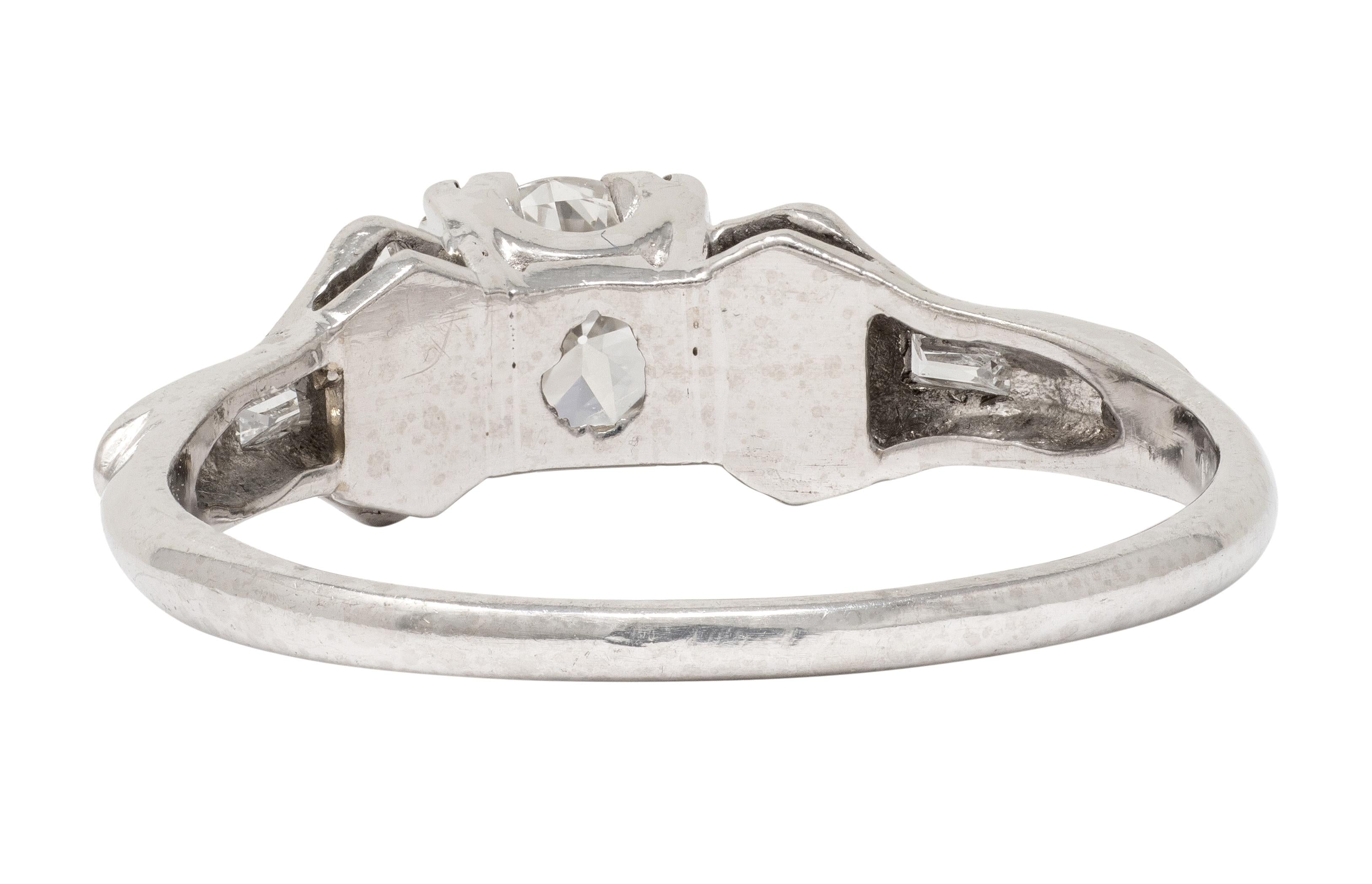 Mid-Century Old European Cut Diamond Platinum Vintage Engagement Ring