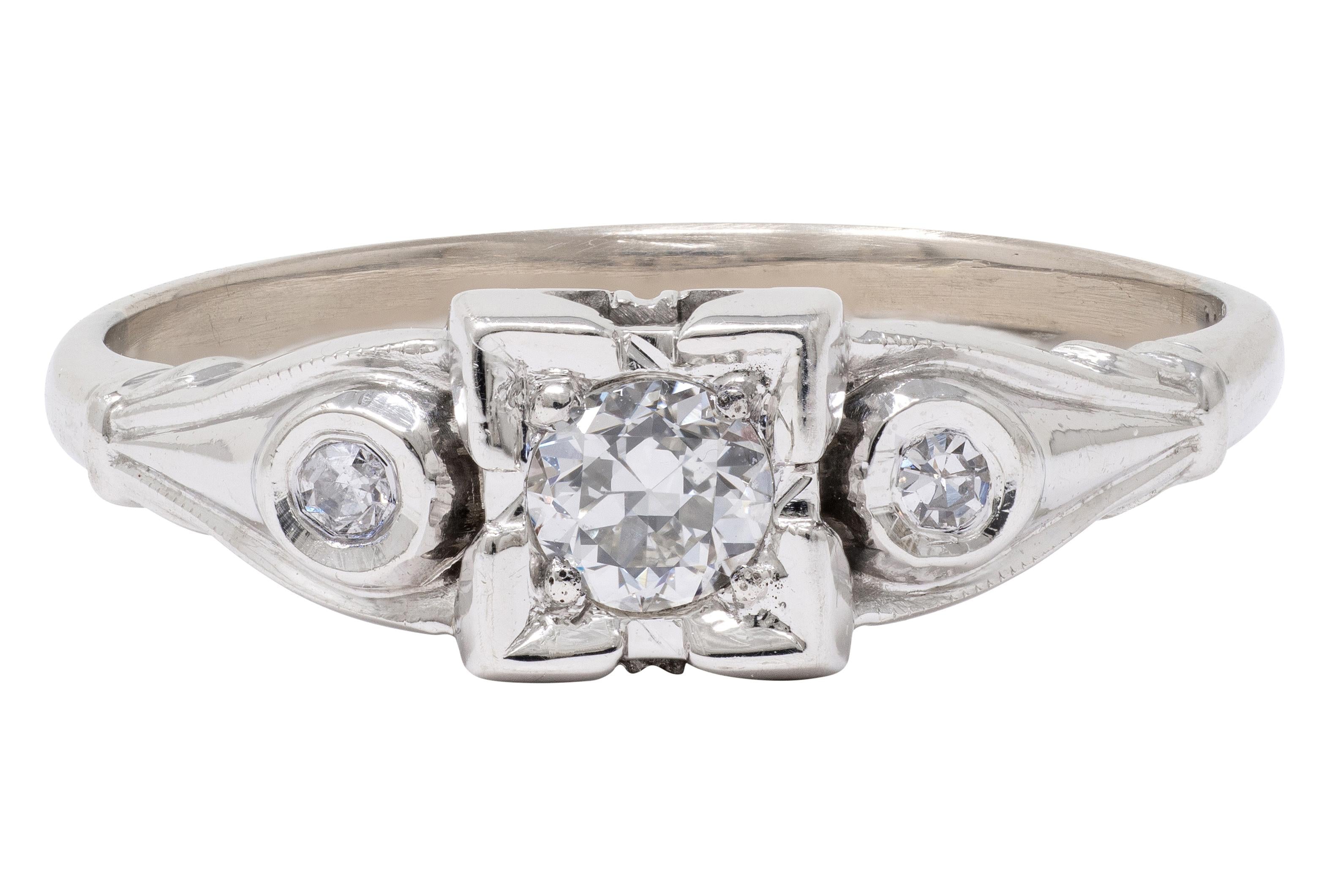 Art Deco Old European Cut Diamond 18 Karat White Gold Vintage Engagement Ring