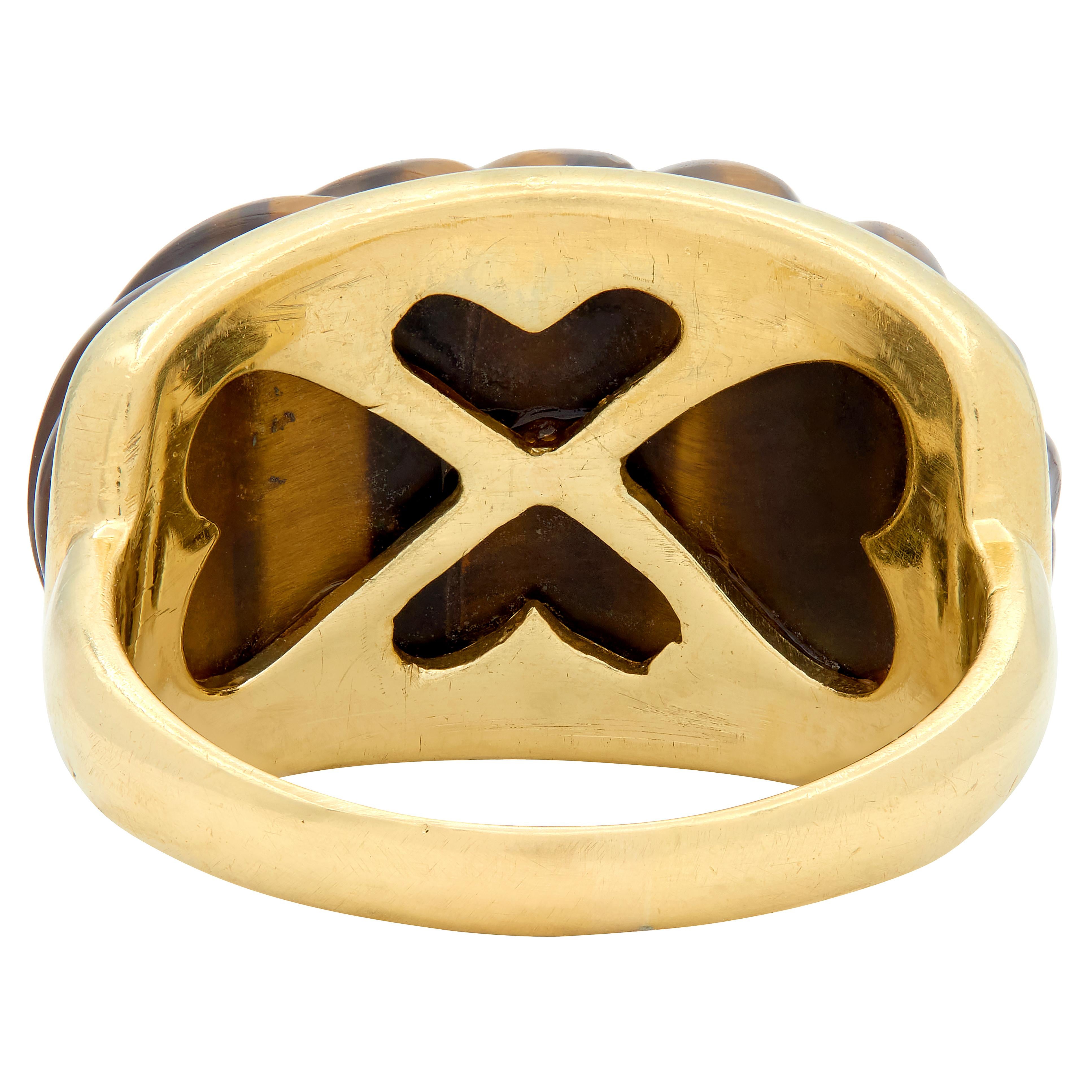 Tiffany & Co. 1970's Tiger's Eye Quartz 18K Gold Vintage Fluted Statement Ring