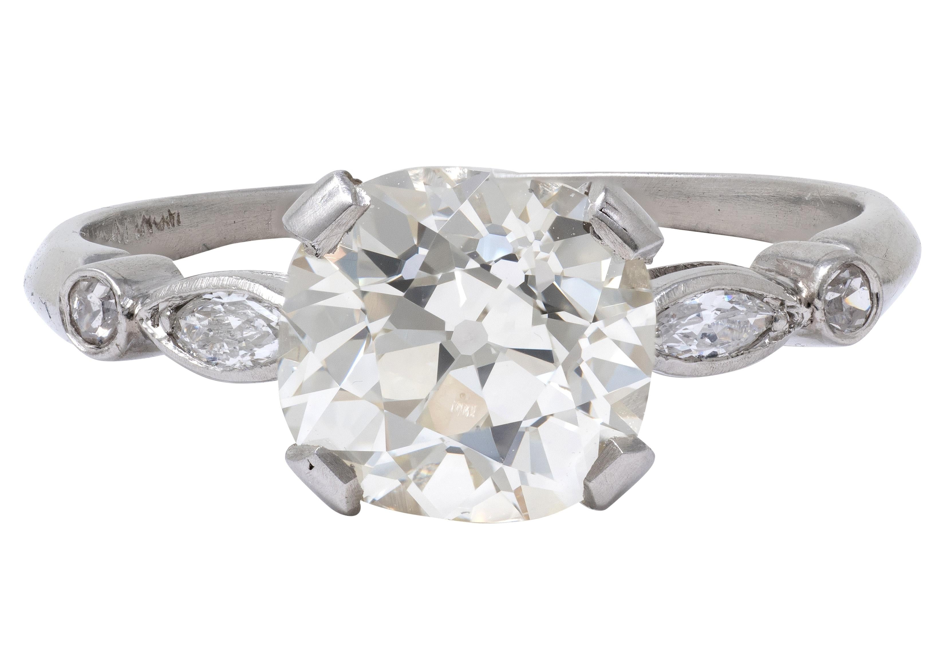 Mid-Century 2.15 CTW Old Mine Diamond Platinum Vintage Engagement Ring GIA