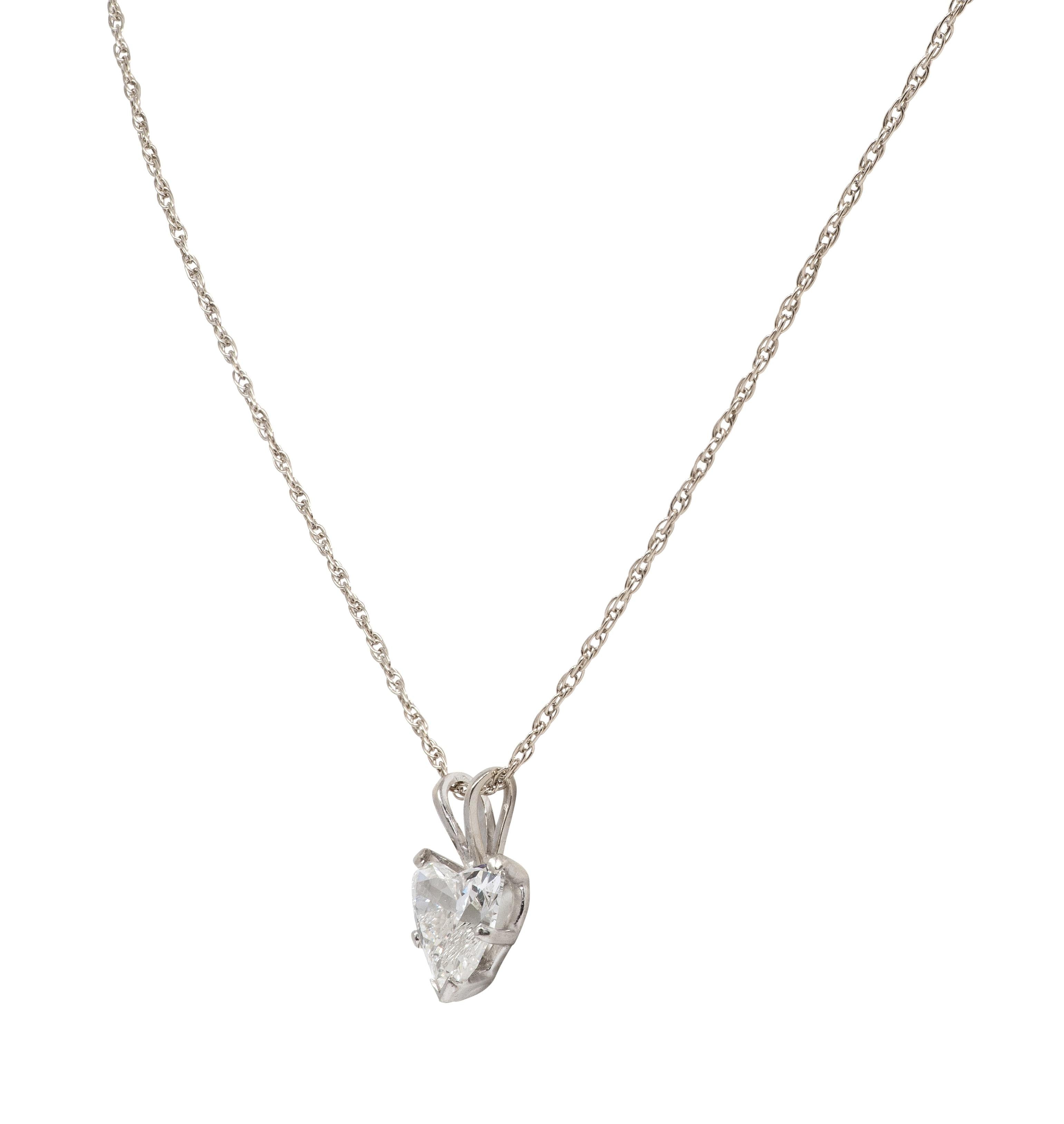 Mid-Century 1.14 CTW Heart Cut Diamond 14K Gold Vintage Pendant Necklace GIA