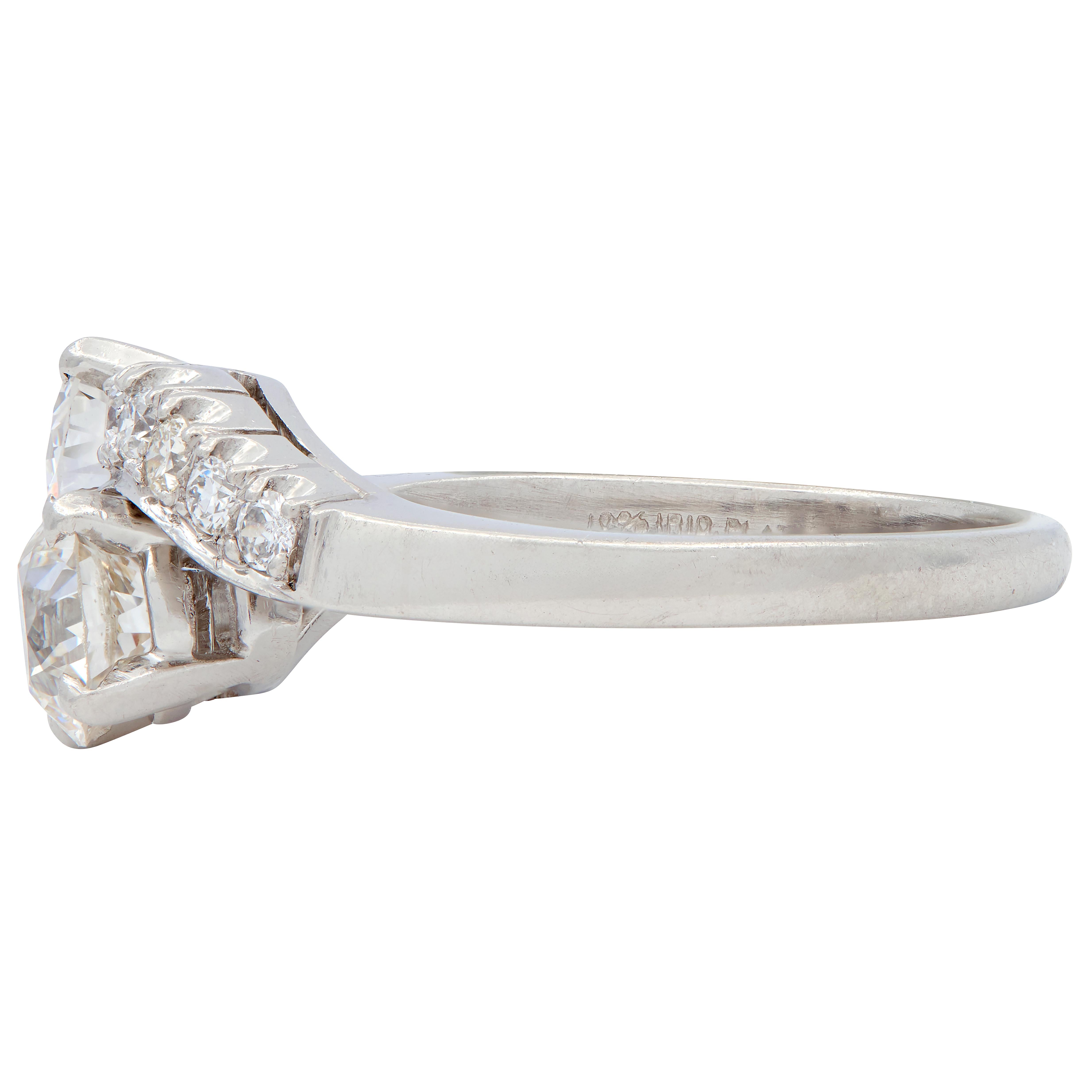 Mid-Century 1950s 1.79 CTW Old European Cut Diamond Platinum Vintage Bypass Ring