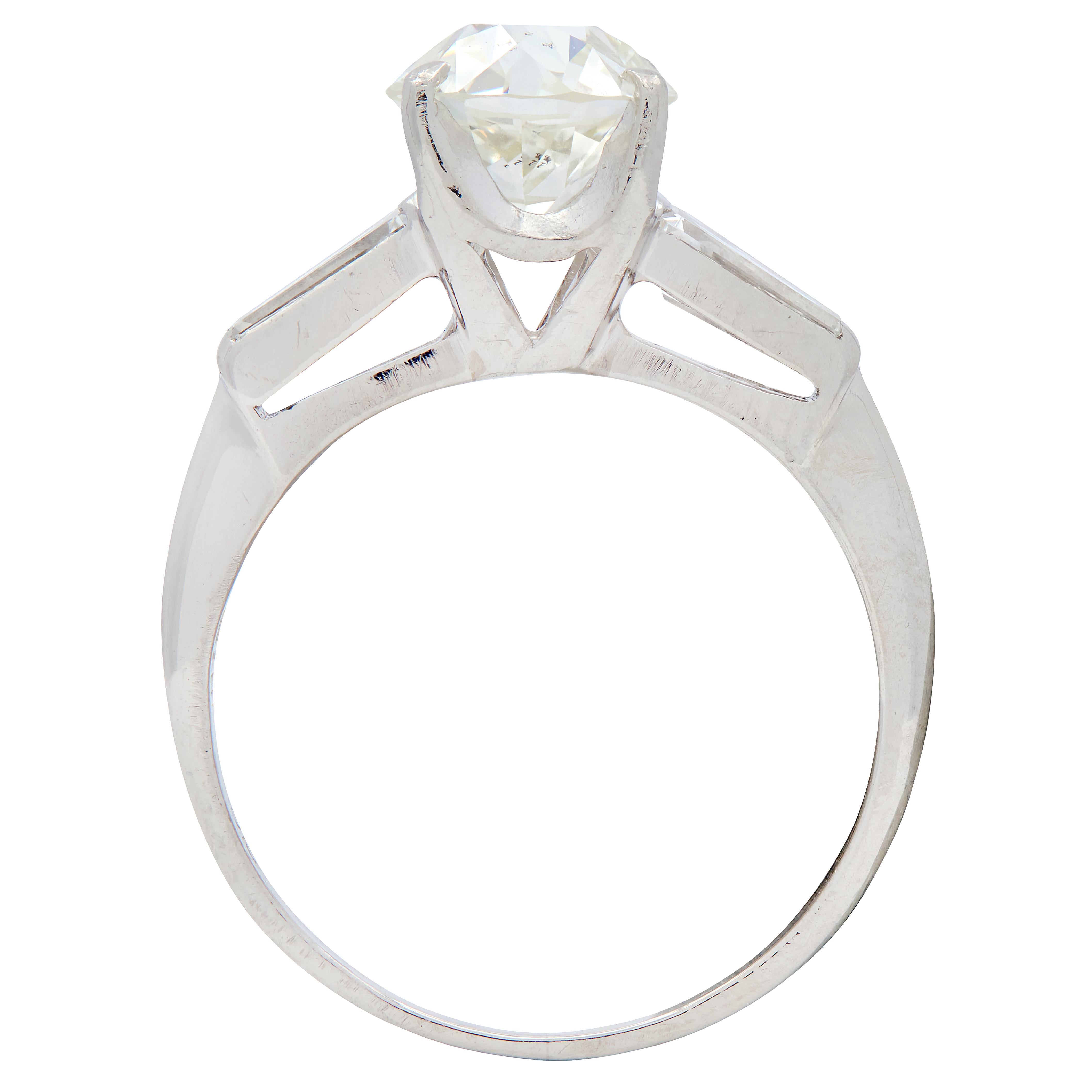 Mid-Century 1.81 CTW Old European Diamond Platinum Vintage Engagement Ring GIA