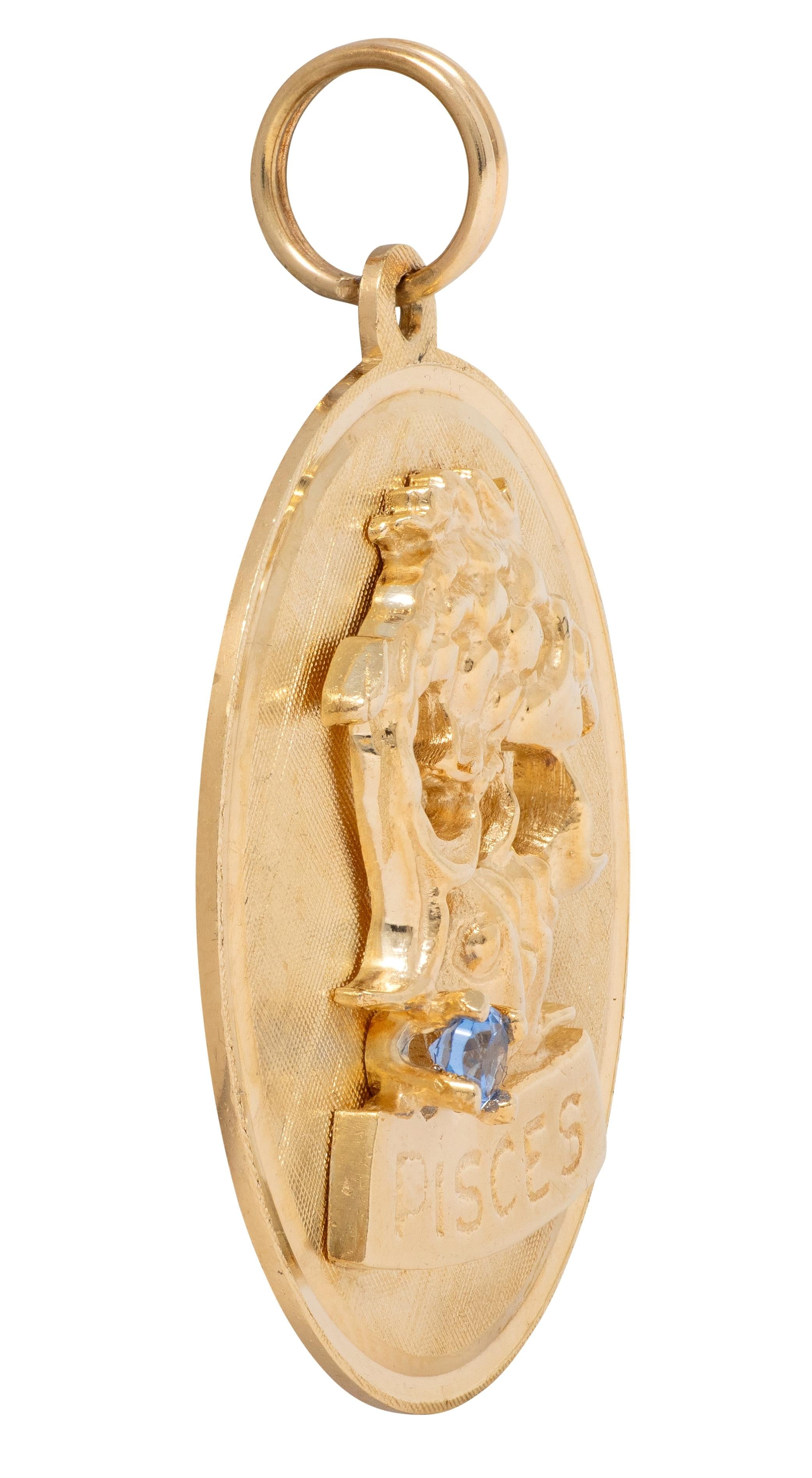1950's Aquamarine 14 Karat Yellow Gold Vintage Pisces Zodiac Charm