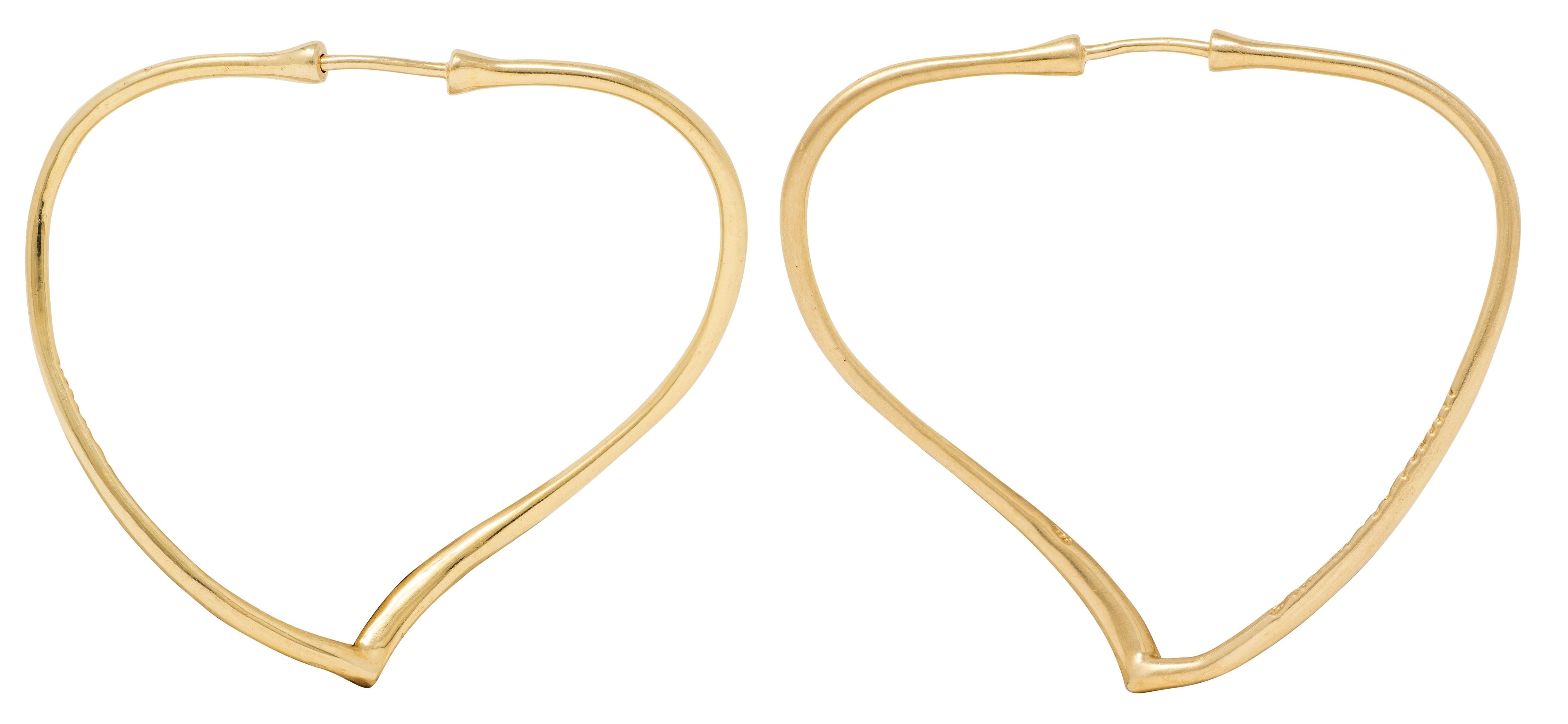 Tiffany & Co. Elsa Peretti 1970's 18 K Yellow Gold Vintage Heart Hoop Earrings