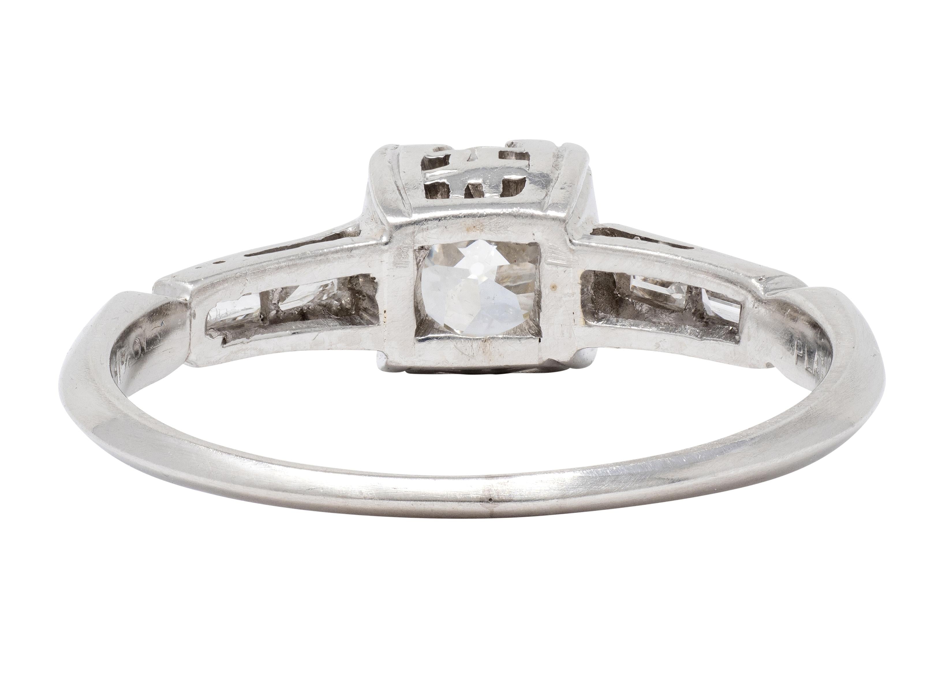 Mid-Century Old European Cut Diamond Platinum Vintage Knife Edge Engagement Ring