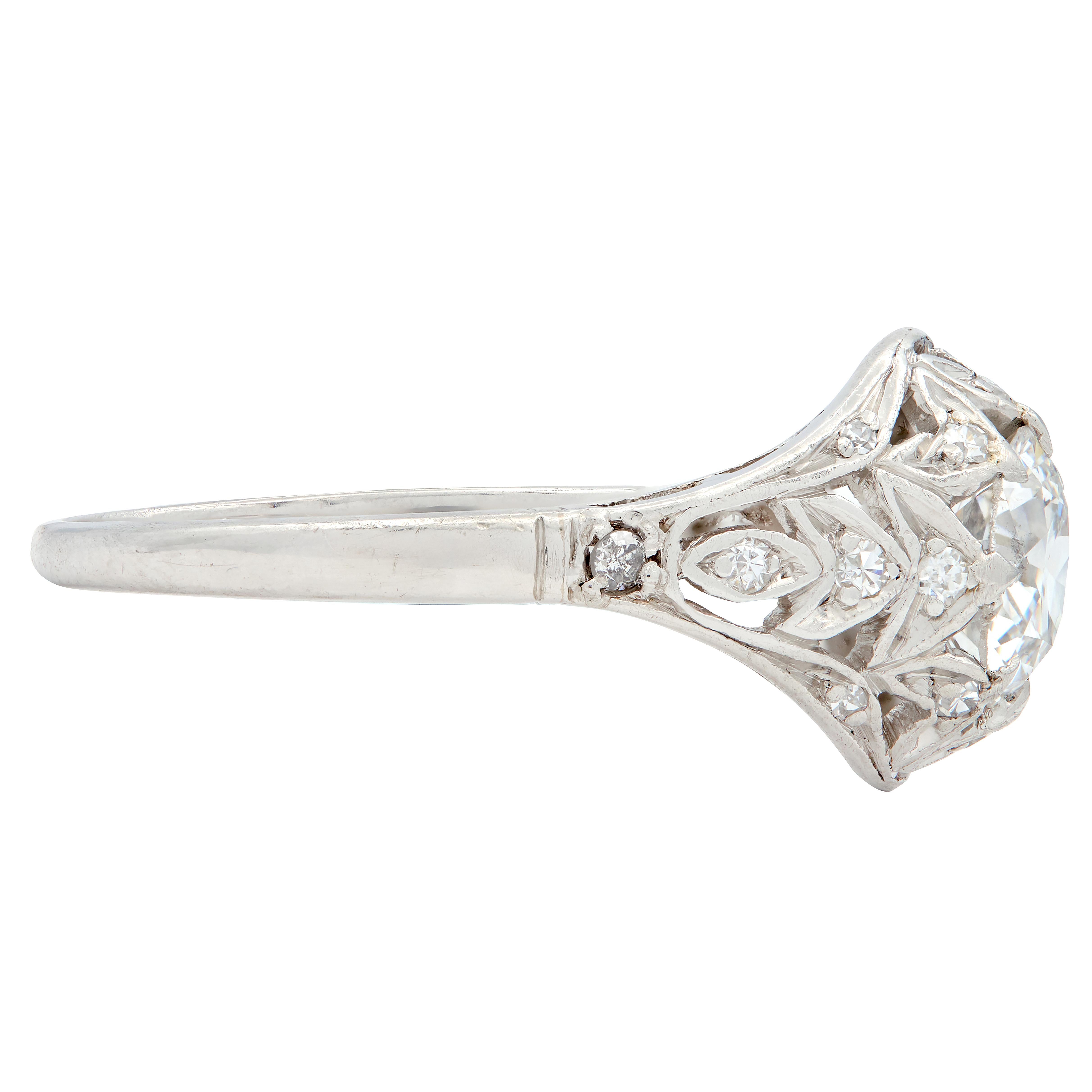 Art Deco 1.39 CTW Diamond Platinum Foliate Vintage Engagement Ring GIA
