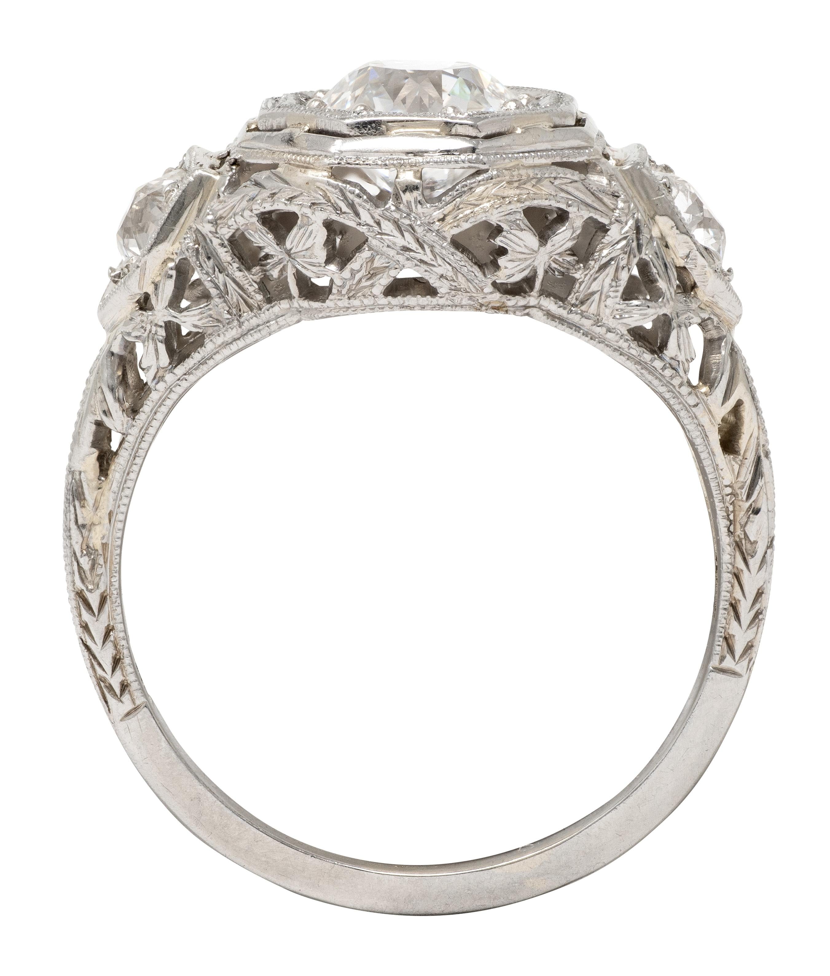 Art Deco Old European Diamond 18 Karat White Gold Vintage Engagement Ring GIA