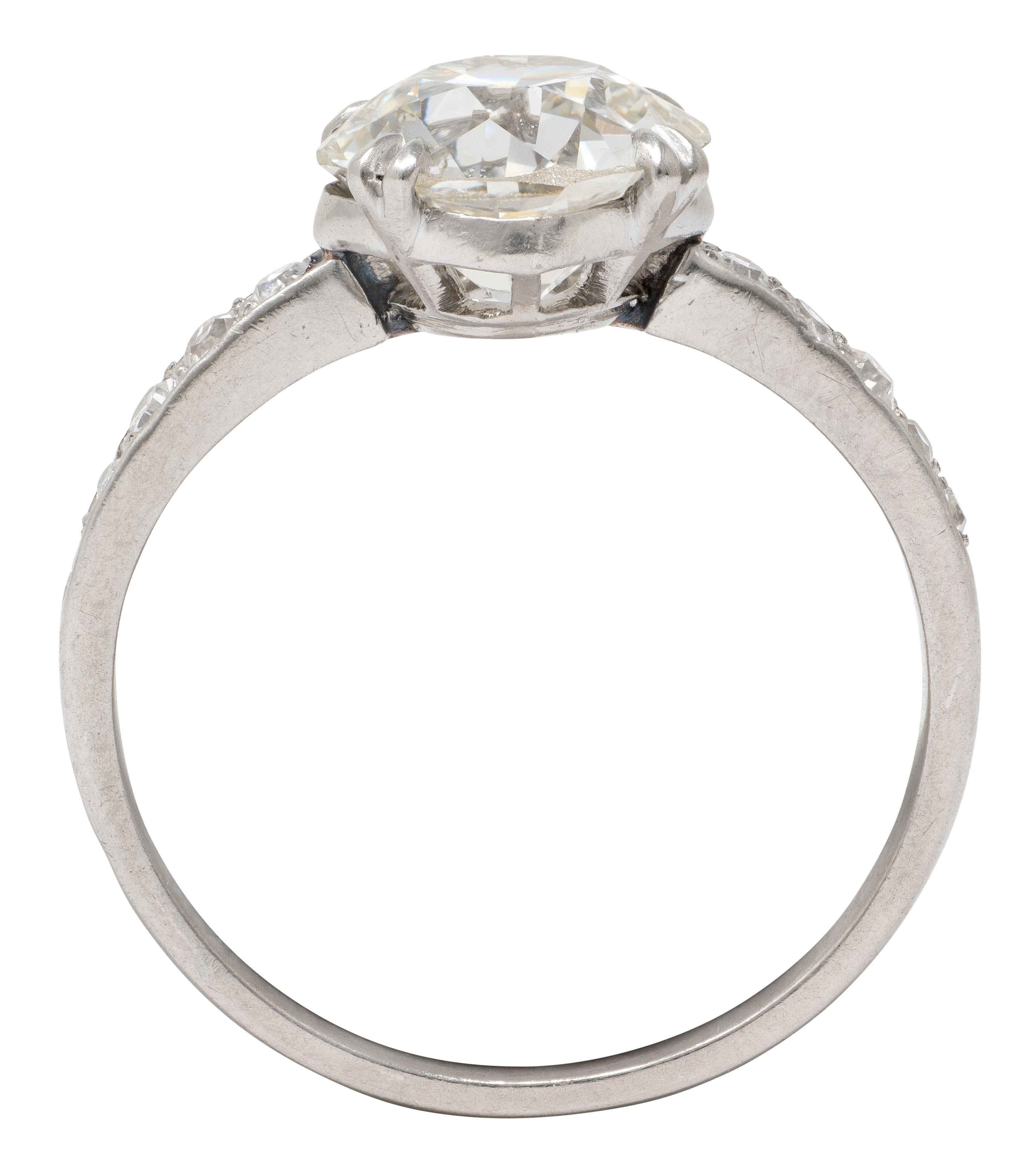Art Deco French 2.21 CTW Old European Diamond Platinum Engagement Ring GIA