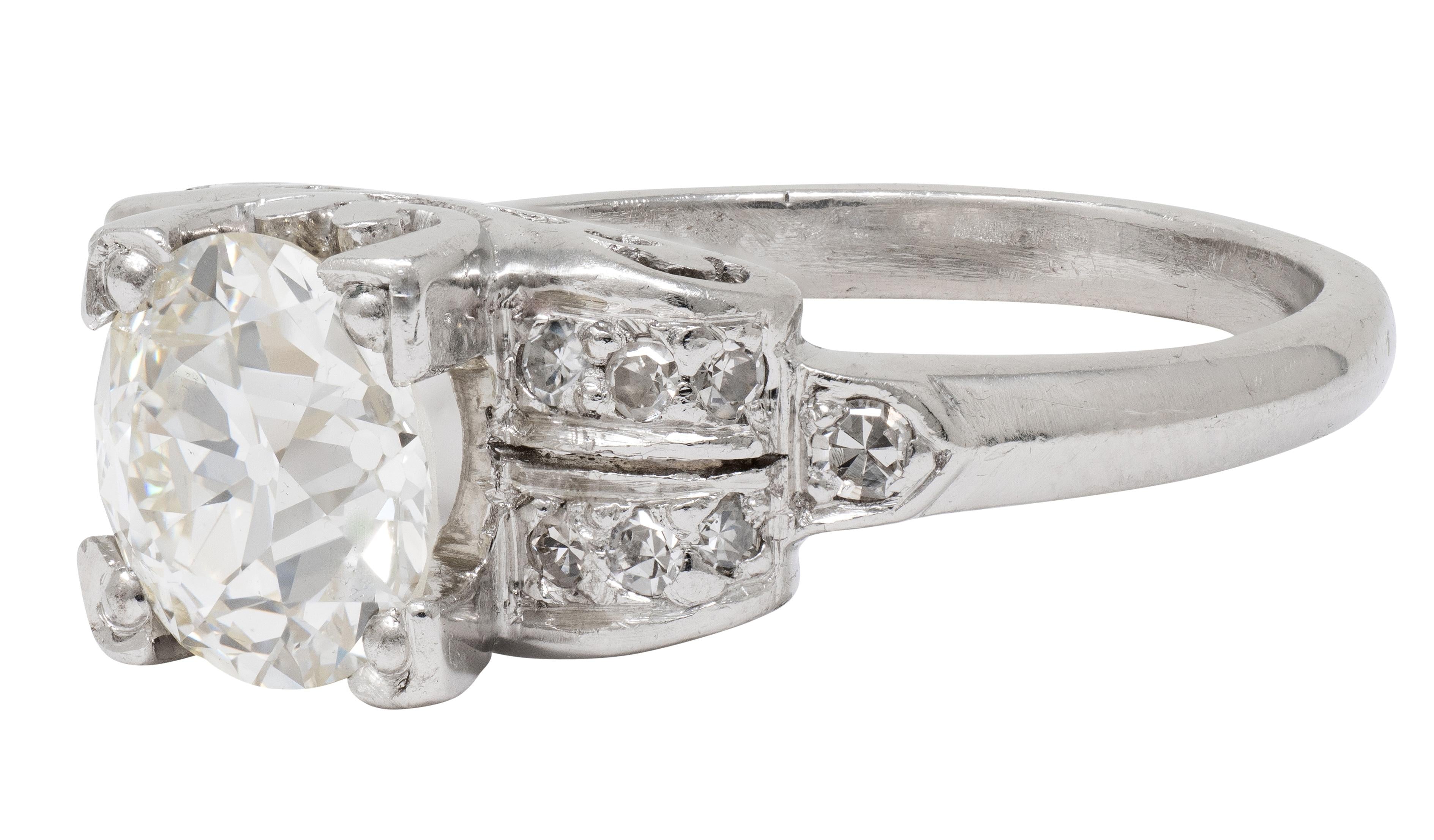 Mid-Century 1.95 CTW OEC Diamond Platinum Scrolled Vintage Engagement Ring GIA