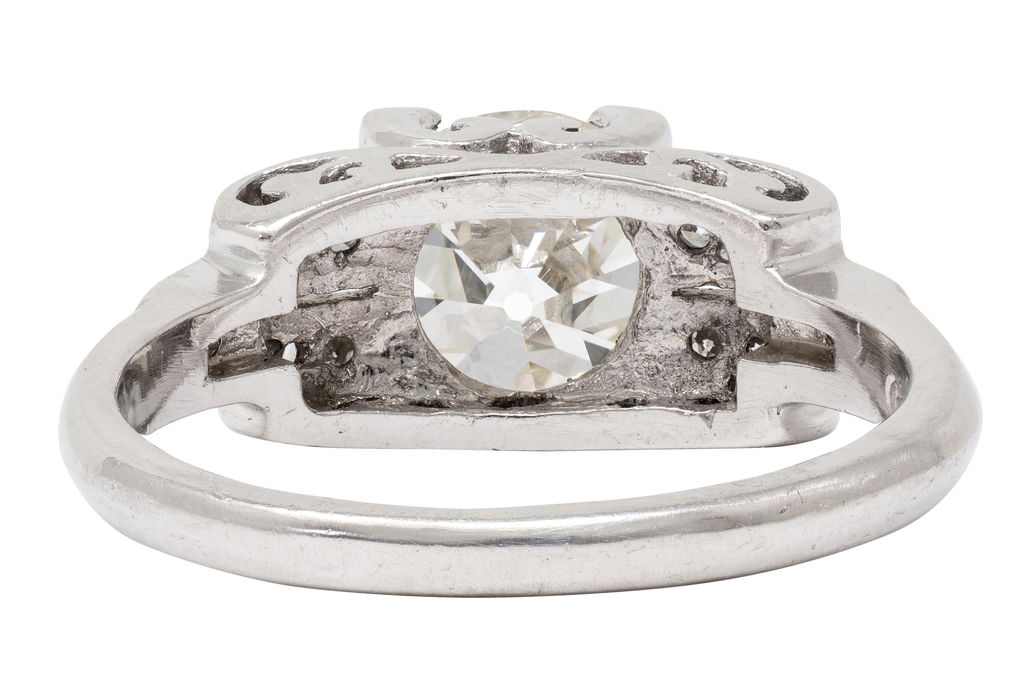 Mid-Century 1.95 CTW OEC Diamond Platinum Scrolled Vintage Engagement Ring GIA